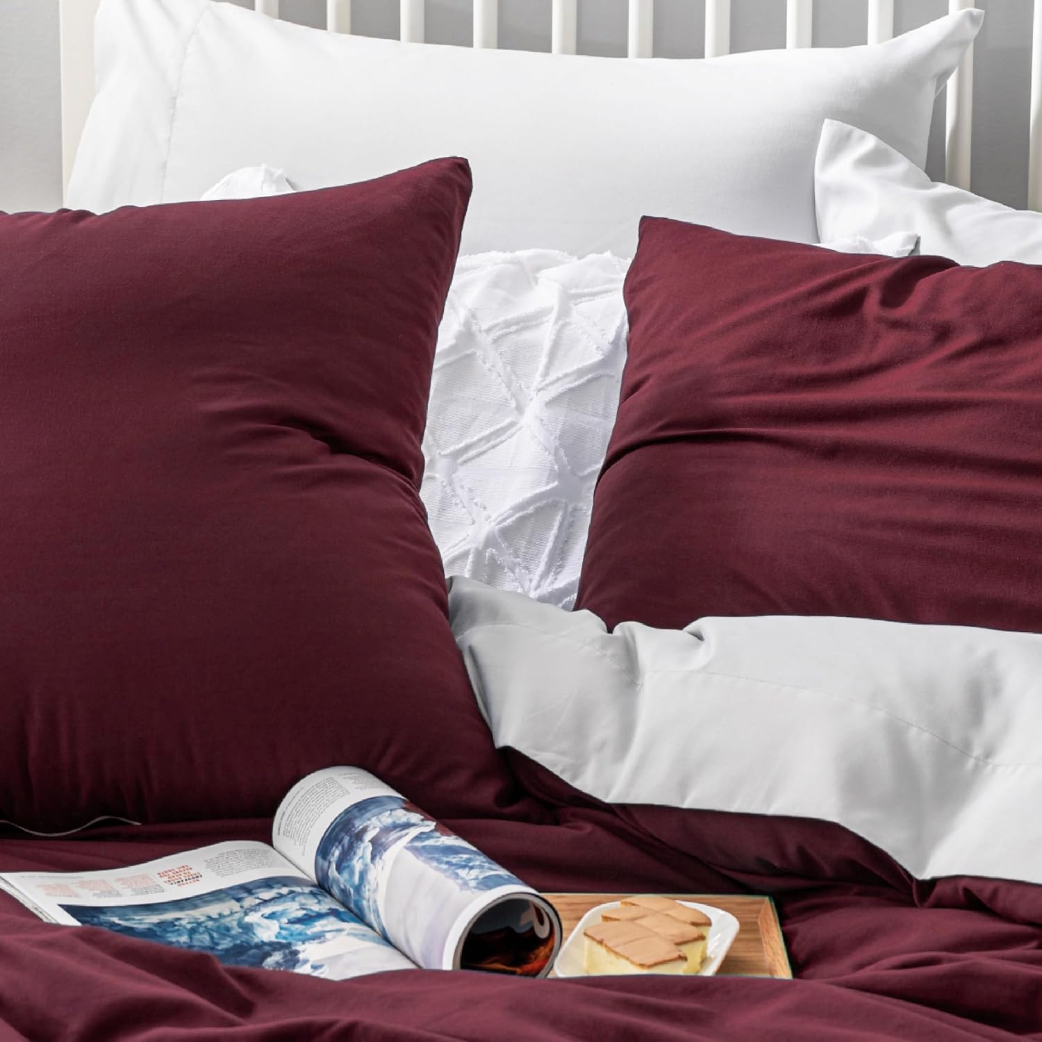 Thumbnail 6 de BEDSURE Bettwäsche 135x200 2-teilig Weinrot mit Reißverschluss (Bettbezug 135x200 + Kissenbezug 80x80, Polyester Mikrofaser)