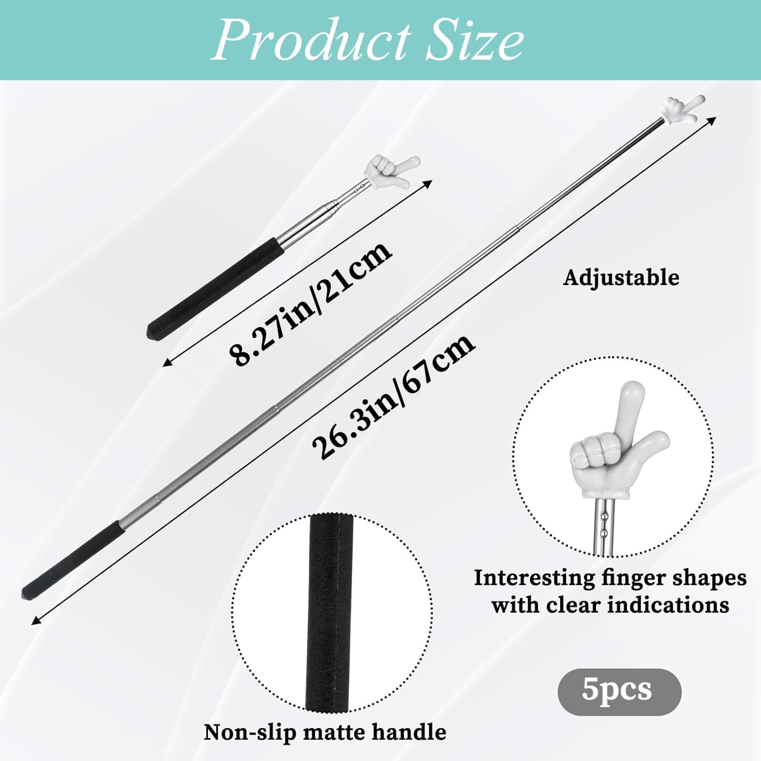 Detalle 2 de Kamwuld 5-Piece Retractable Pointer Sticks, Five Colors, 67 cm Reach