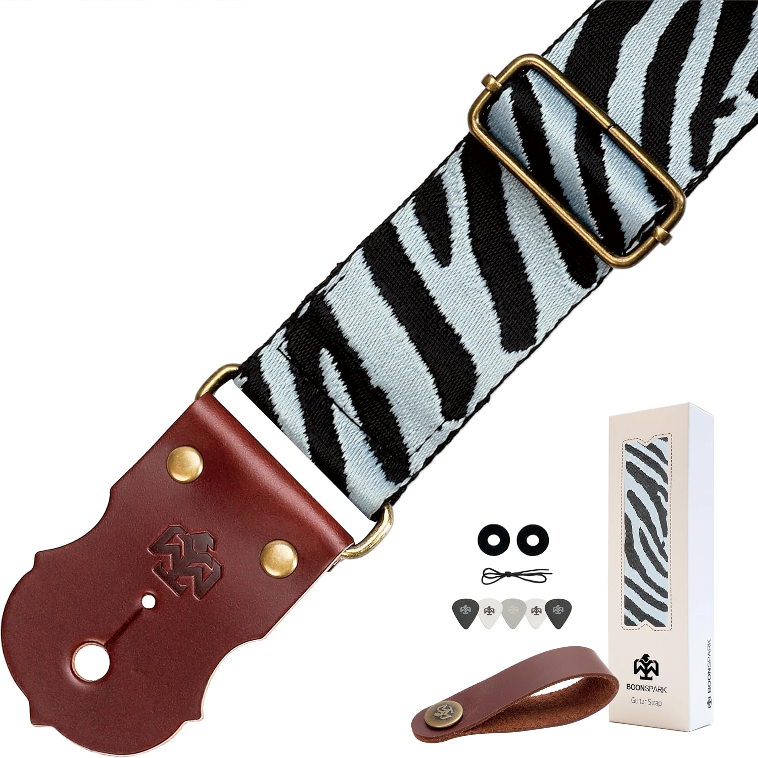 Detalle de BOONSPARK Guitar Strap-BS001 Zebra Guitar Strap, 2-Inch Cotton Jacquard