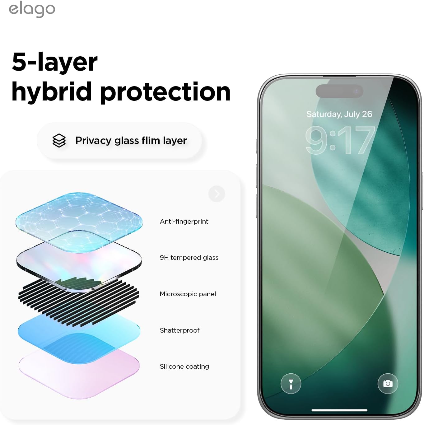 Thumbnail 6 de elago Pellicola Privacy in vetro temperato 9H per iPhone 17 Pro Max – protezione anti-spy (2 pezzi)