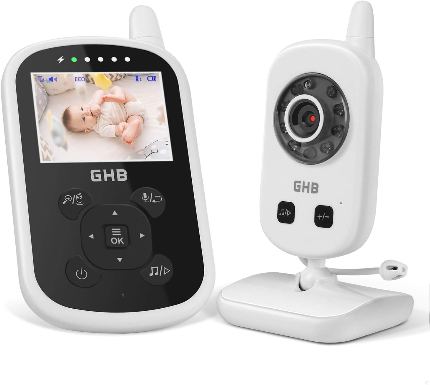 Detalle de GHB Babyphone mit Kamera Video Monitor 2,4 GHz – Akku, Nachtansicht, Schlaflieder und Temperatursensor