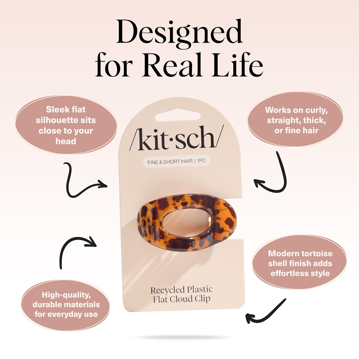 Detalle de Kitsch Small Flat Claw Clips for Women – Tortoise Design, Strong Hold for All Hair Types