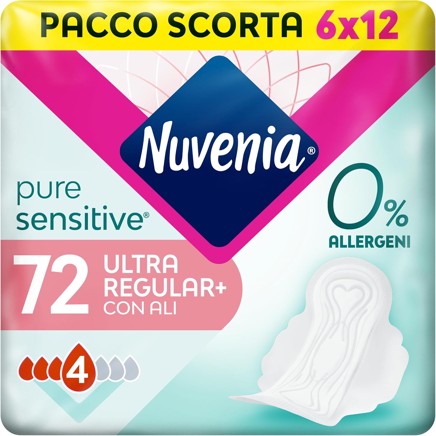 Detalle de Nuvenia Pure Sensitive Ultra Giorno con Ali – Confezione da 72 Assorbenti per Flusso Normale