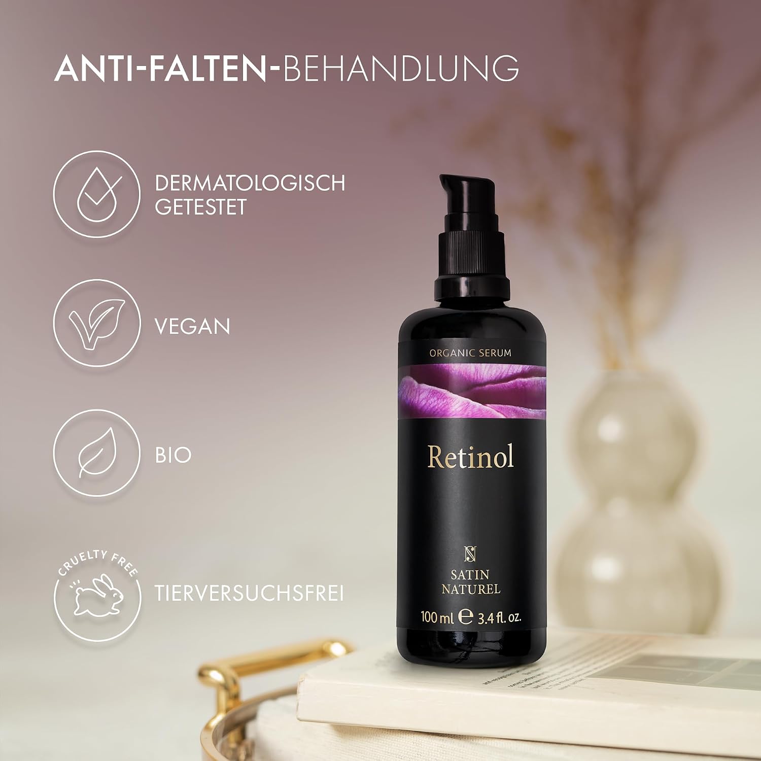 Detalle 2 de Satin Naturel Retinol Serum 50 ml – Anti-Aging & Anti-Falten Gesichtsserum mit Retinol, Hyaluron & Niacinamid