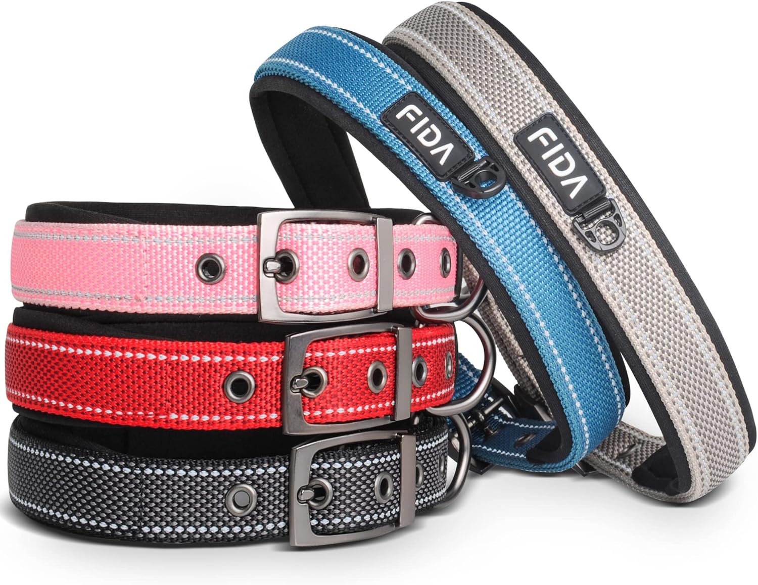Thumbnail 1 de Fida padded dog collar with double-layer webbing and heavy-duty metal buckle (Blue) — medium