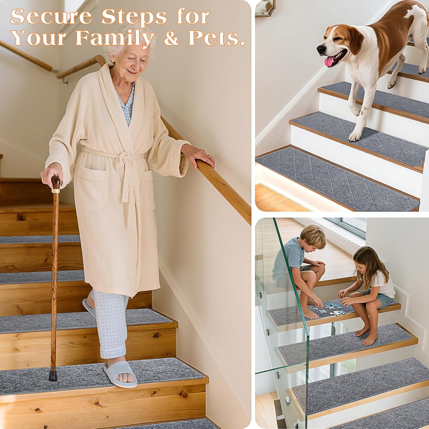 Thumbnail 6 de DailyCuddles Stair Treads, 15-Pack, 8 x 30 in, Gray, Self-Adhesive