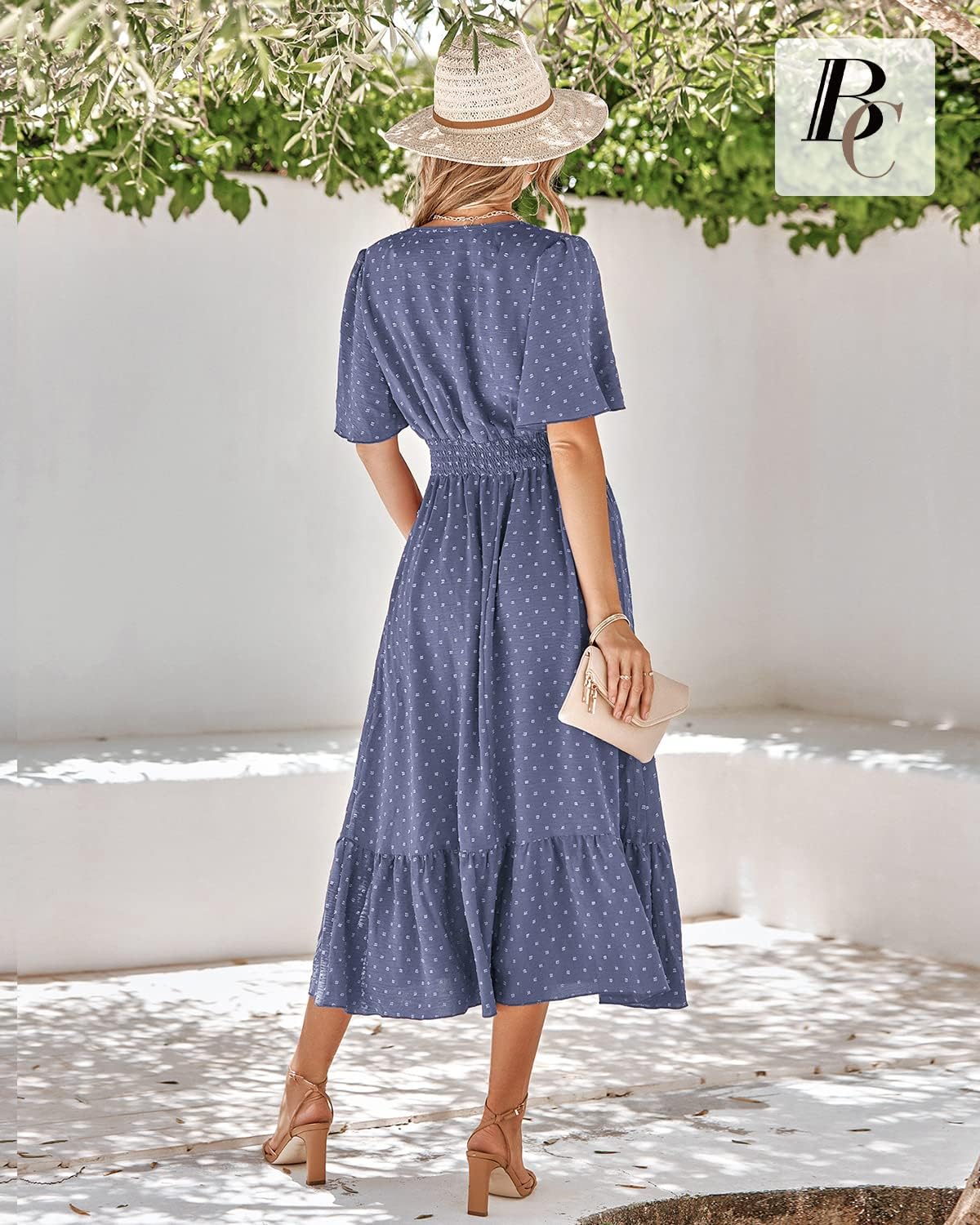 Thumbnail 2 de BebreezChic Damen Sommerkleid „Swiss Dot“ im Boho-Style mit V-Ausschnitt und hoher Taille