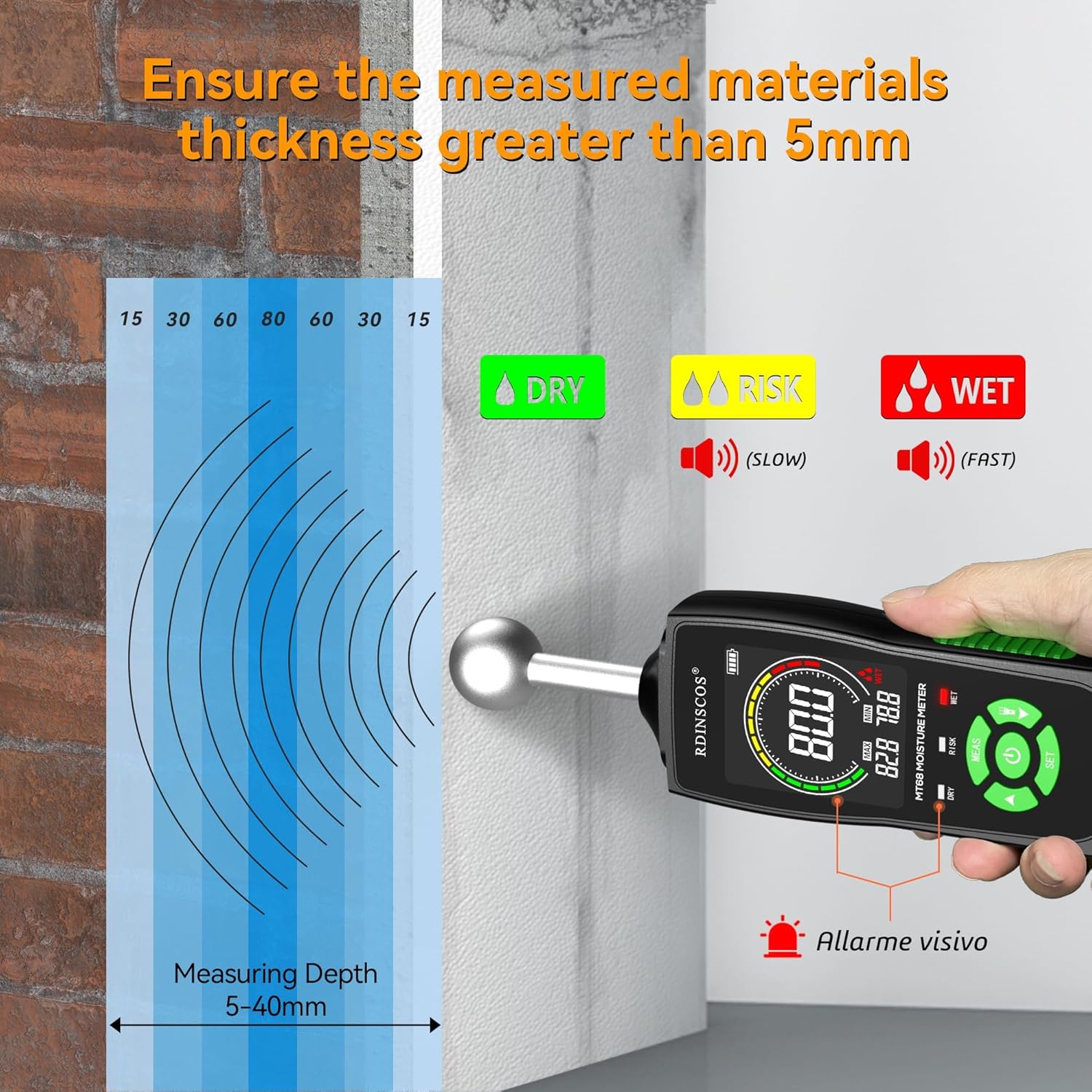 Detalle 2 de RDINSCOS Non‑Destructive Moisture Meter 5‑40 mm