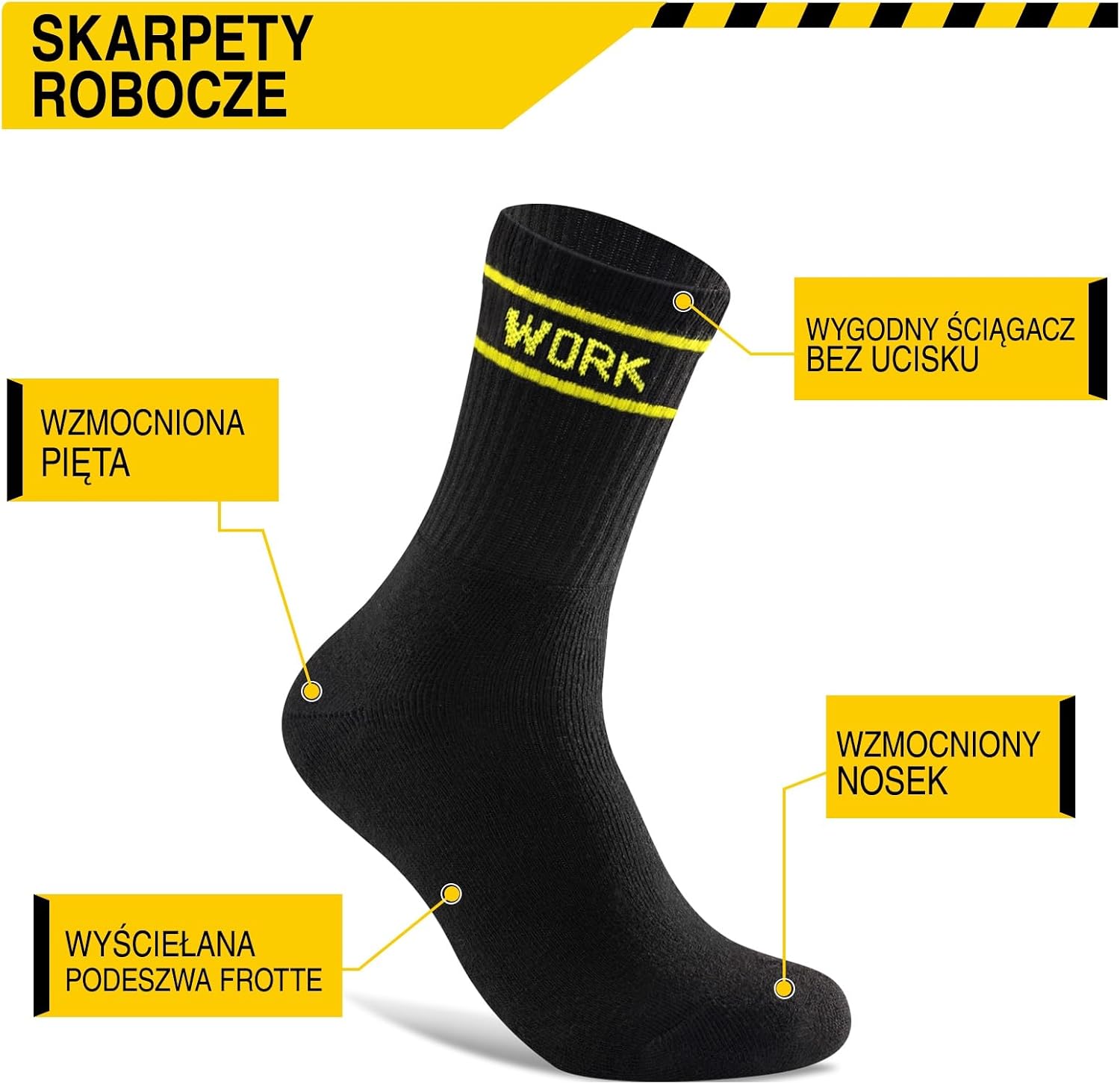 Detalle de SukModen skarpety robocze męskie, 10 par, z wyściełaną podeszwą