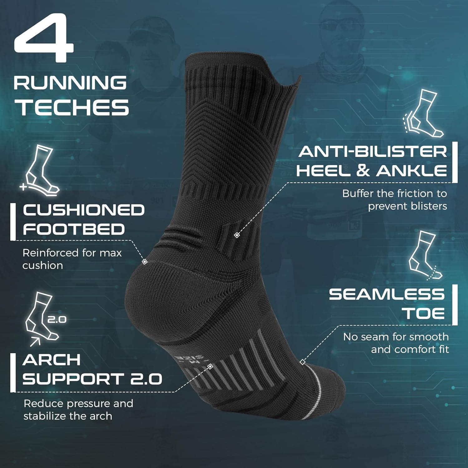 Thumbnail 4 de Rahhint Pro Coolmax Compression – chaussettes running homme anti-ampoules (Taille 35–51, lot de 3)