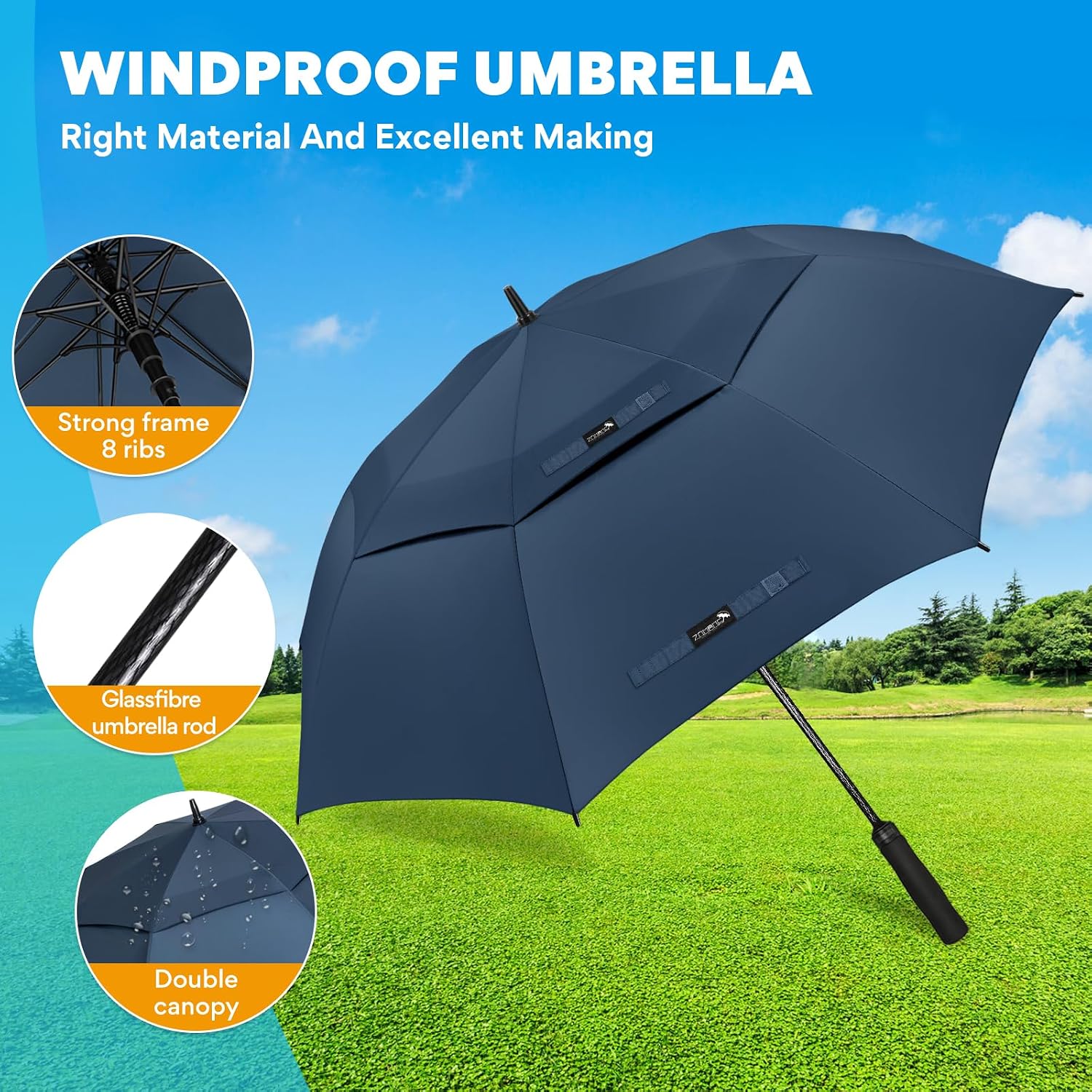 Detalle 2 de ZOMAKE 51-Inch Golf Umbrella with Vented Double Canopy