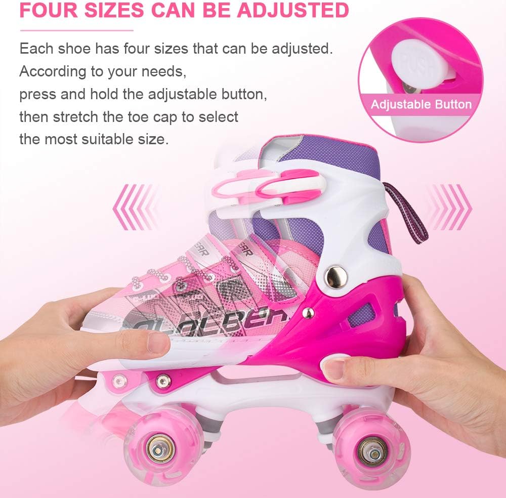 Detalle de Sowume Adjustable Roller Skates for Girls and Women (Light-Up 8-Wheel, ABEC-7) — Adjustable Kids’ Roller Skates