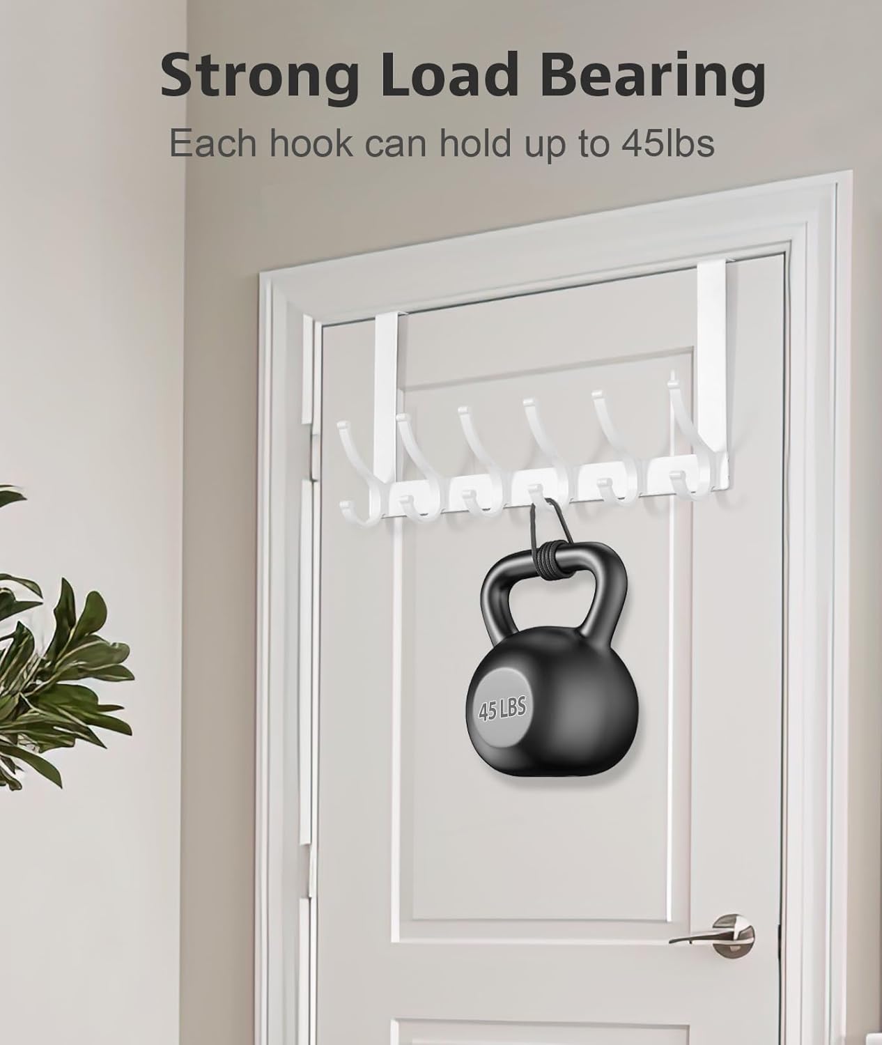 Detalle 2 de Optish Over The Door Hooks – 2 Pack White Door Hanger Hooks for Coats, Towels and Hats