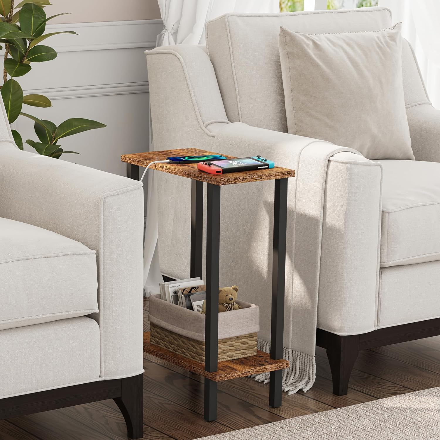 Thumbnail 1 de TUTOTAK Small Side Table: Narrow 2-Tier Skinny Sofa Table (Set of 2) in Brown TB01BB0622EU