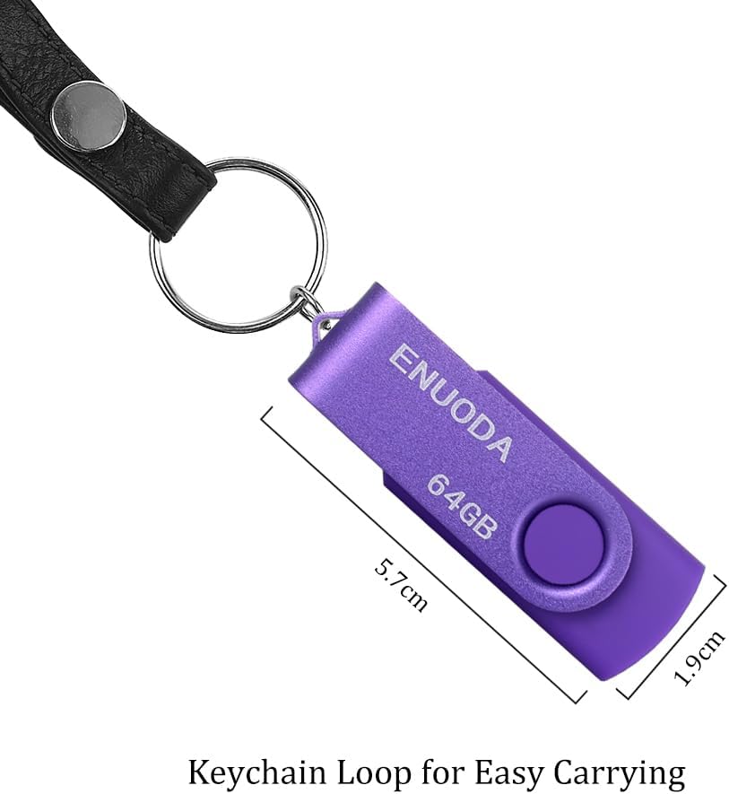 Detalle de ENUODA USB-Stick 64GB – Drehbarer Metallclip, USB 2.0, Lila