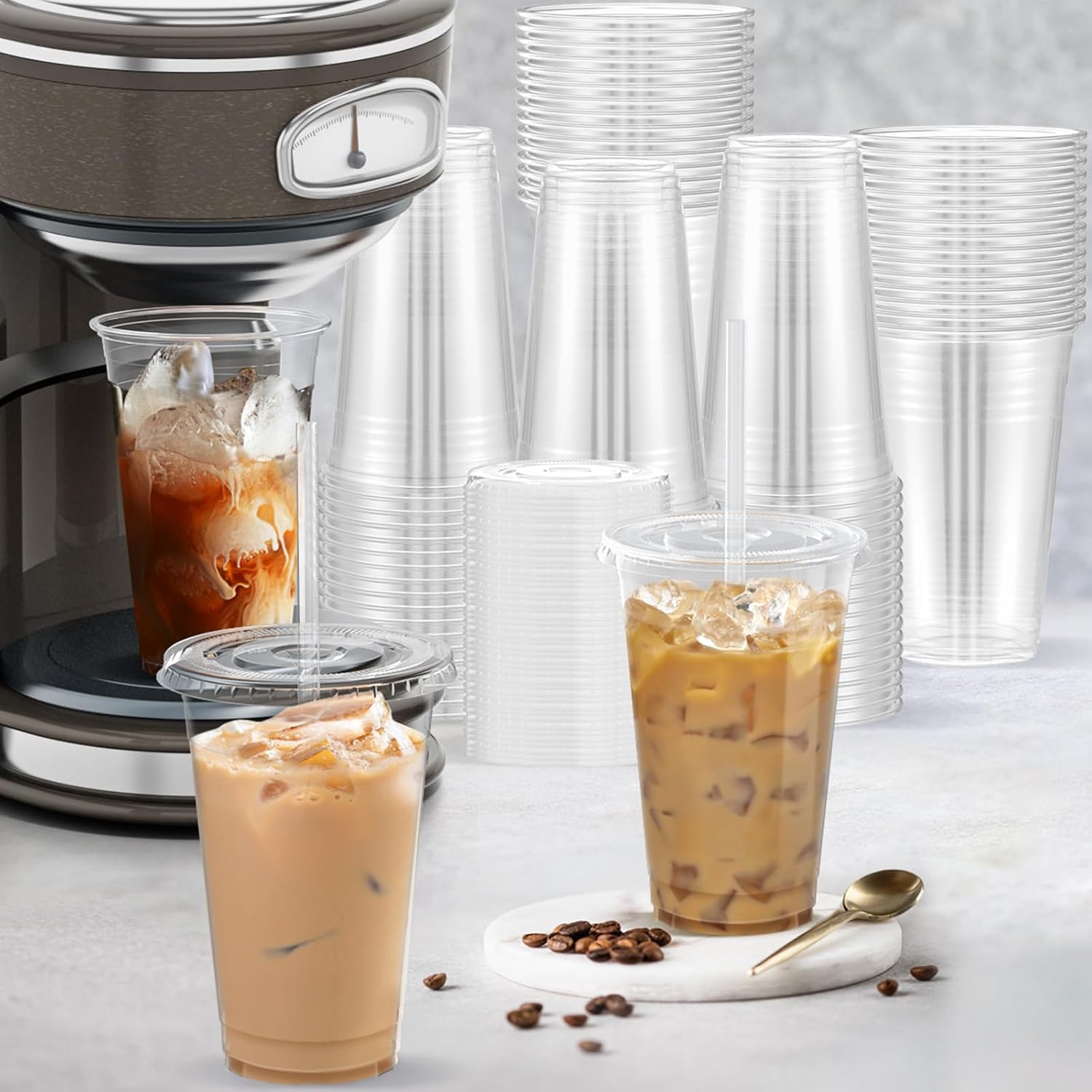 Thumbnail 5 de Dealusy 100 Pack: 20 oz Clear Plastic Cups with Lids and Straws