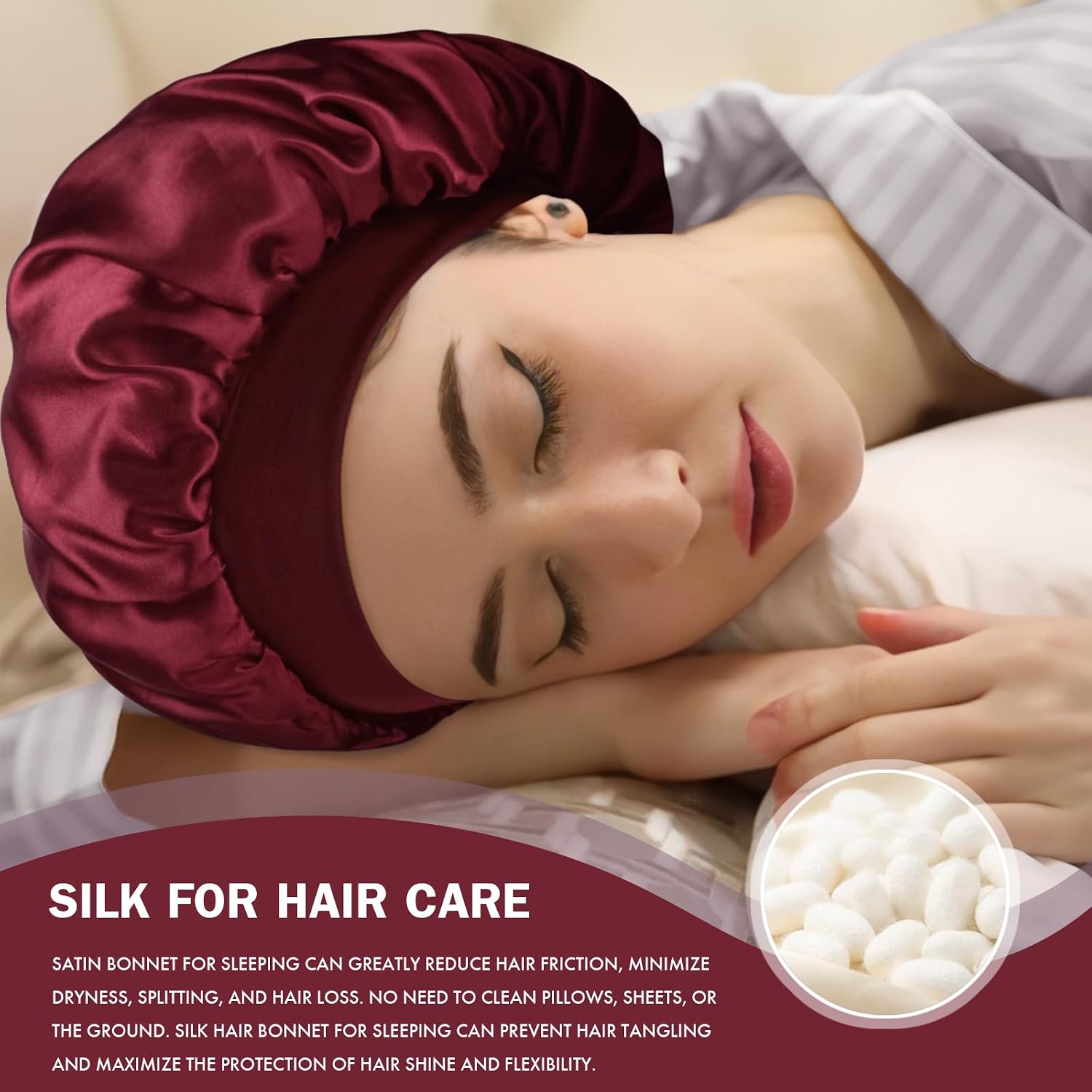 Detalle de Doitory Double-Layer Satin Bonnet, 14-Inch Sleep Cap for Curly Hair