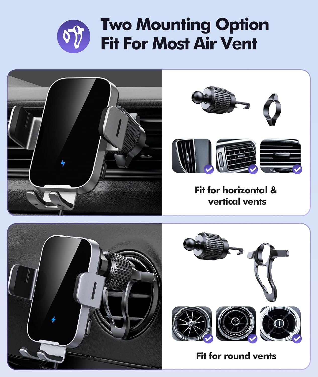 Thumbnail 4 de ISEYOU Car Phone Holder Wireless Charger 15W – Auto Clamping & 360° Air Vent Mount