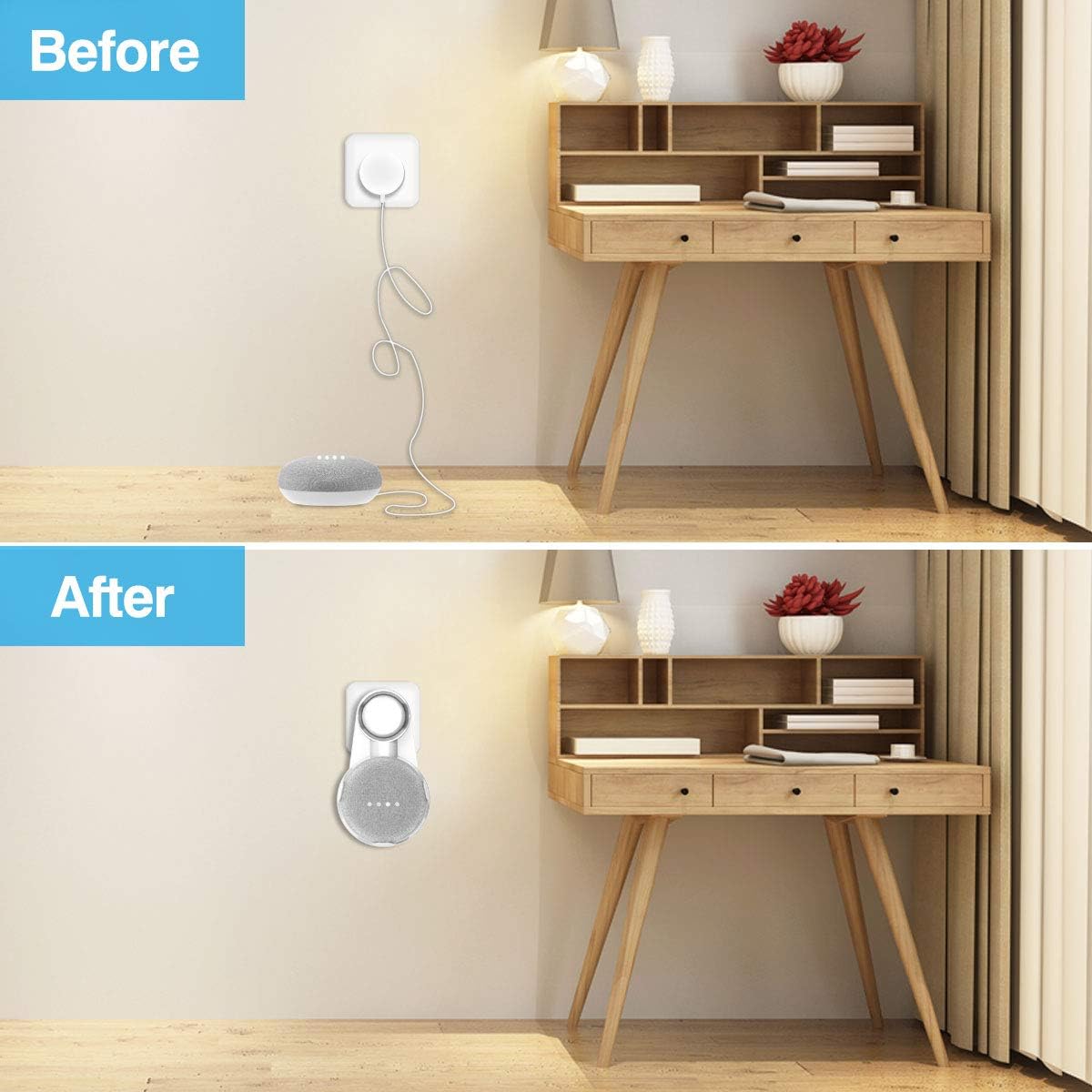 Thumbnail 4 de Wandhalterung für Google Home Mini & Nest Mini – Cozycase mit integriertem Kabelmanagement (Weiß+Grau)