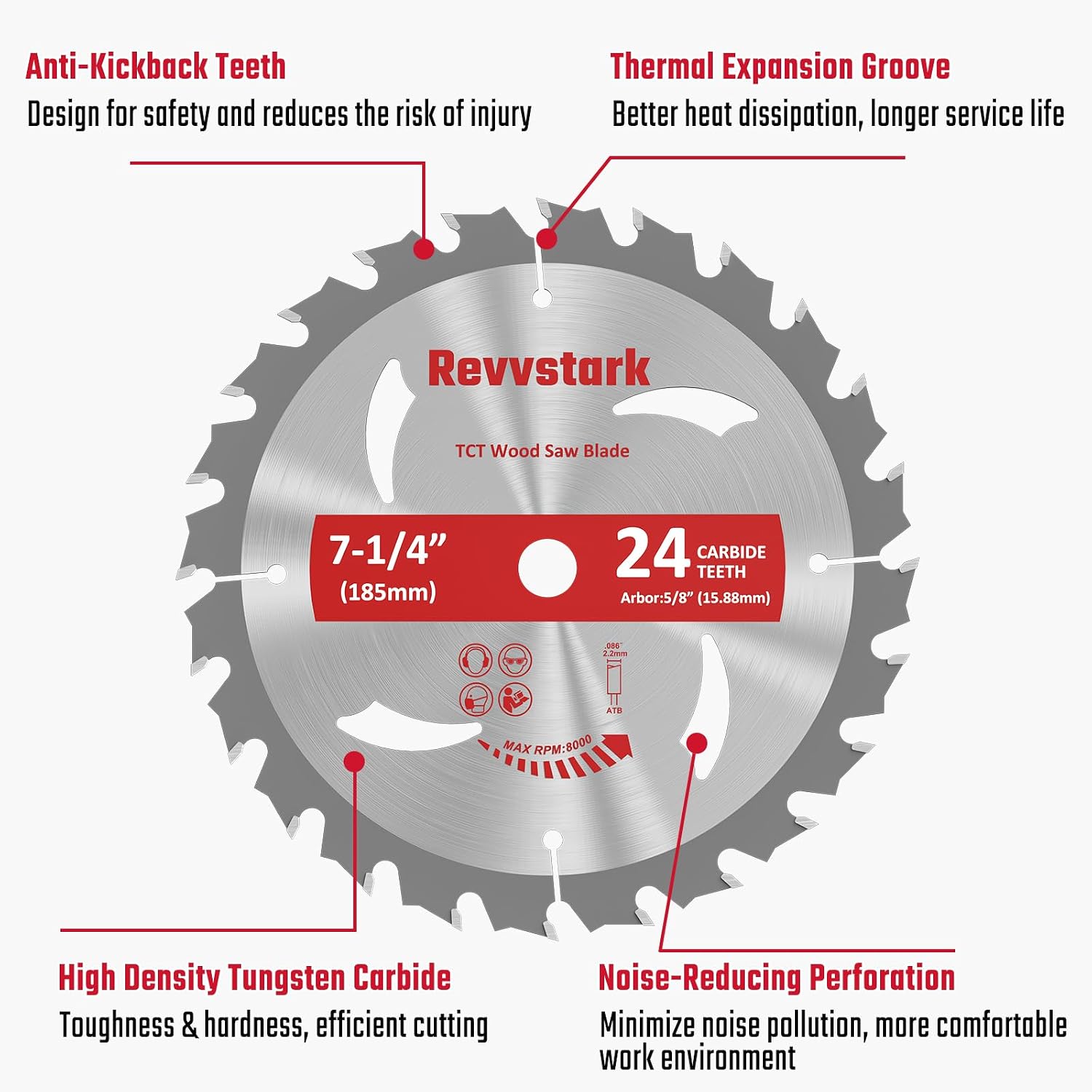 Detalle 2 de Revvstark RE-007-10 7-1/4-Inch 24-Tooth Circular Saw Blades, 5/8-Inch Arbor