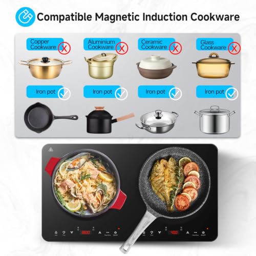 Detalle 2 de AAOBOSI Induktionskochfeld 2 Platten – tragbares Kochfeld mit Sensor-Touch, 3500W, EU-zugelassen