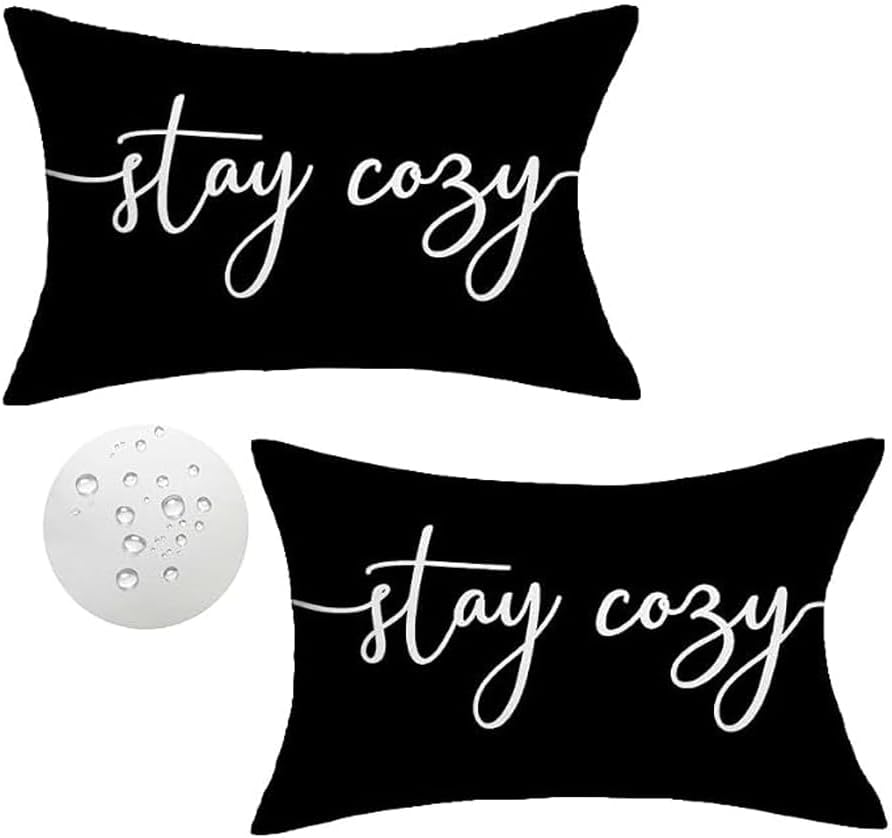 Detalle de rowjow Stay Cozy waterproof throw pillow covers, black, 12 x 20 in, 2-pack