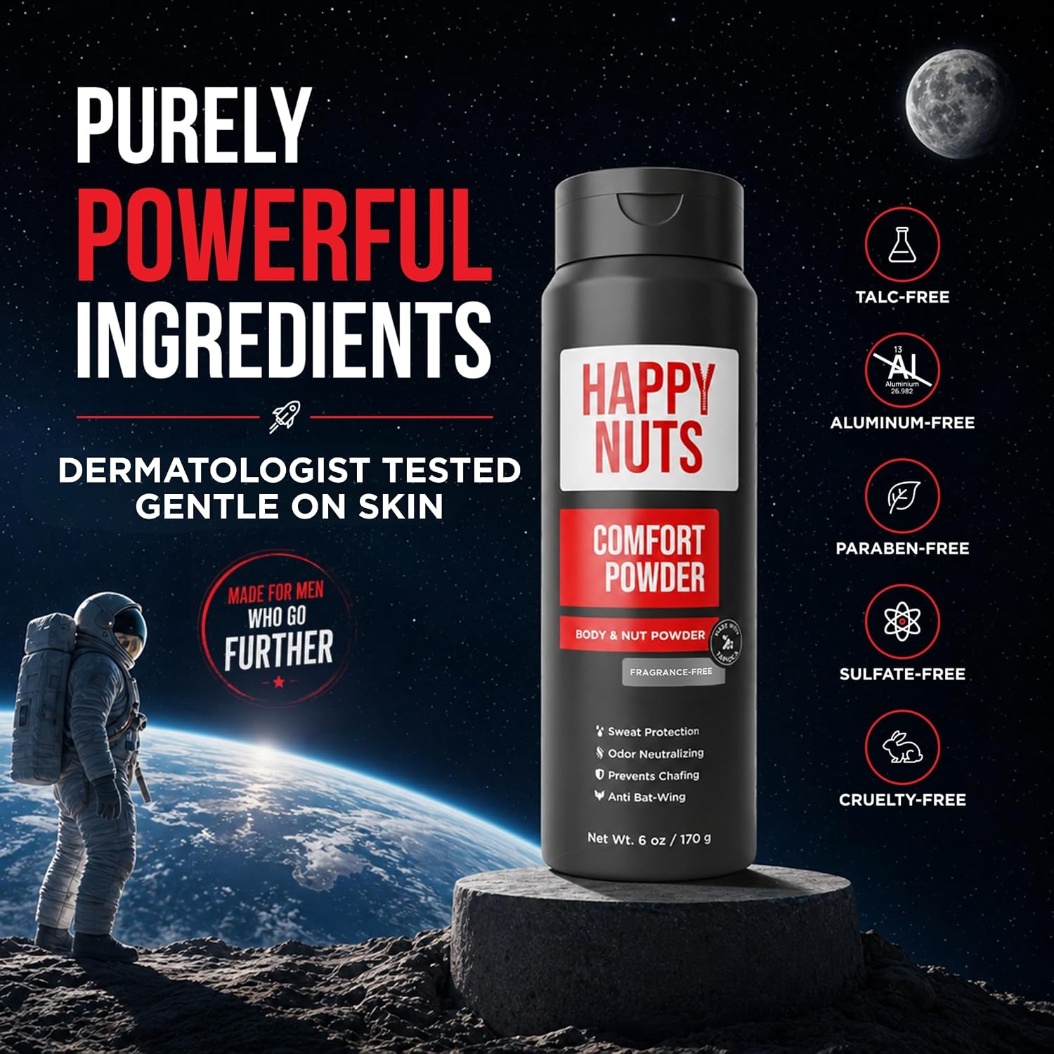 Thumbnail 5 de HAPPY NUTS Comfort Powder Deodorant For Men – Aluminum-Free, Fragrance-Free, 6 oz