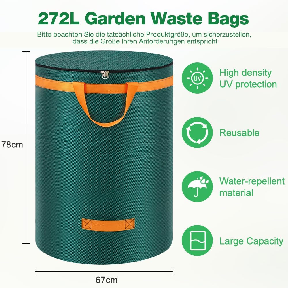 Detalle de Eurhomewit tuinafvalzakken met deksel, set van 3 van 272 liter