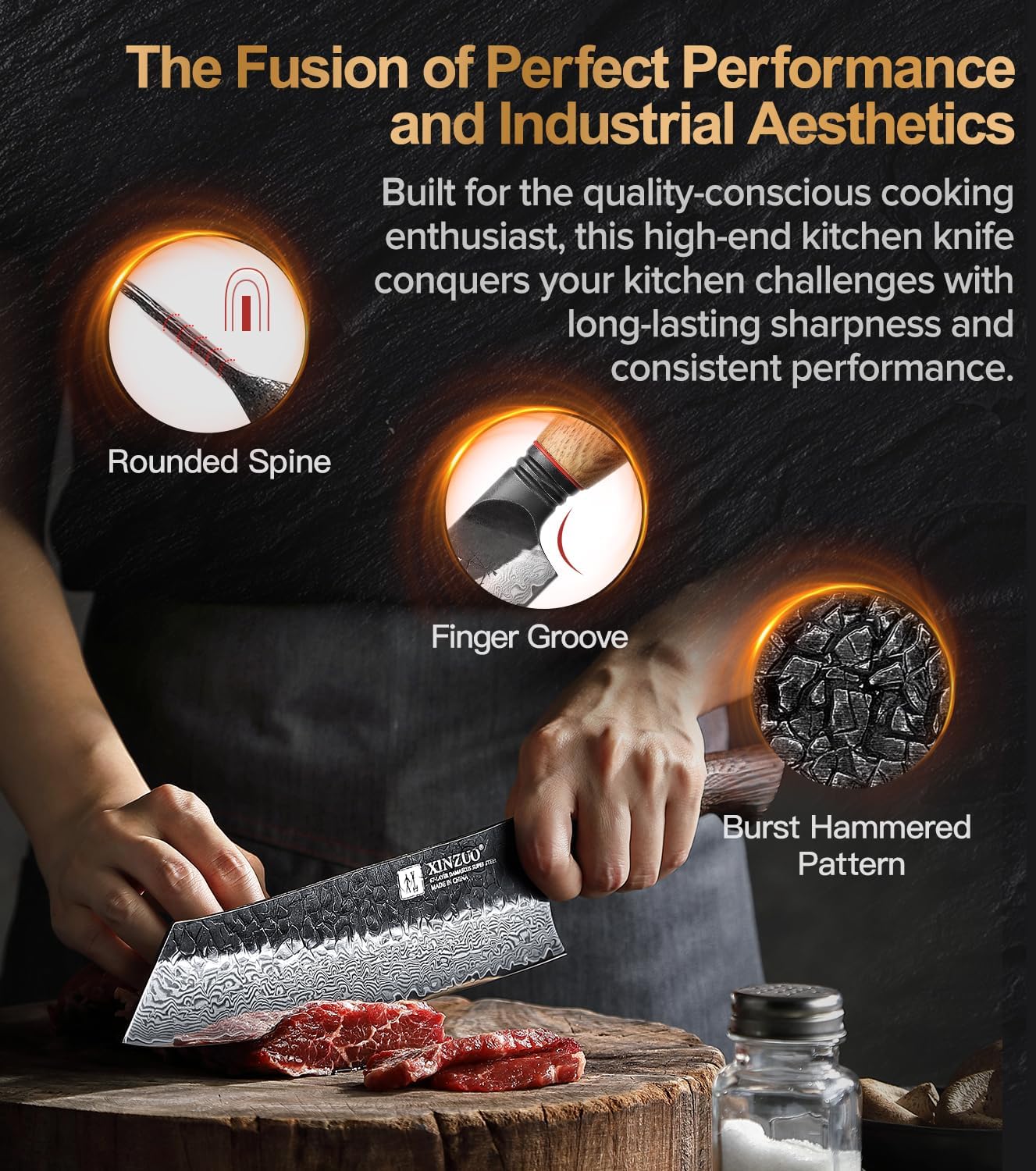 Thumbnail 2 de Couteau de chef Kiritsuke XINZUO 21,1 cm en acier damas 67 couches avec manche en chêne blanc