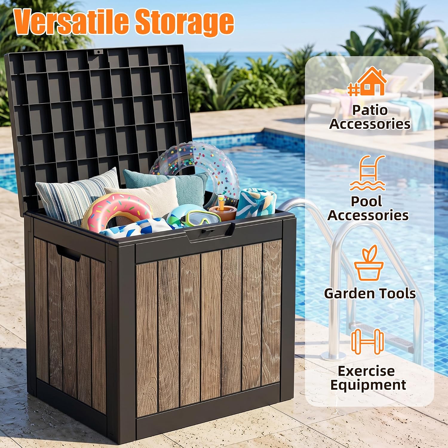 Detalle de MAIUSCOLI 3256 40-Gallon Resin Deck Box, Lockable Waterproof Outdoor Storage