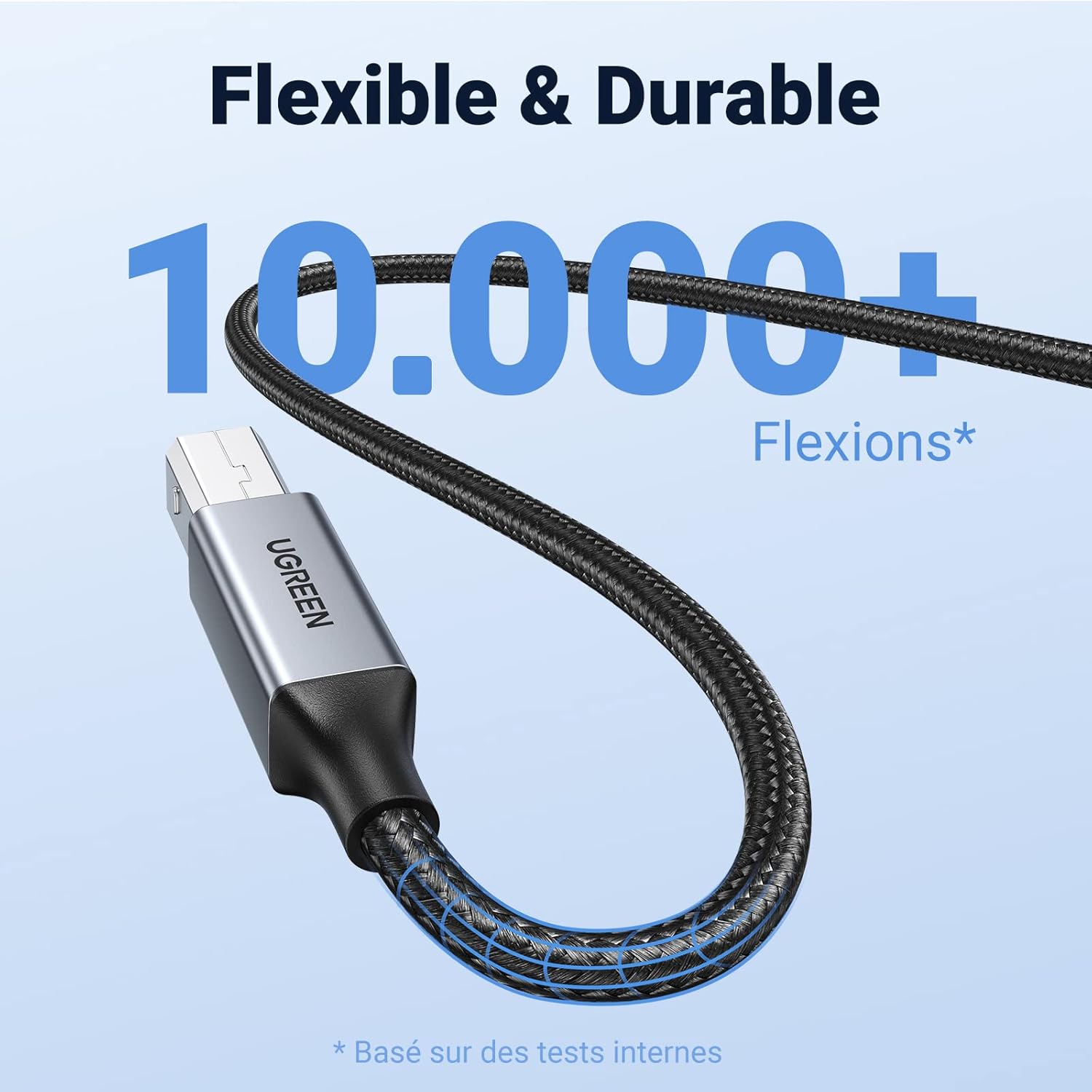 Detalle de UGREEN Câble Imprimante USB 2.0 A vers B, Nylon tressé 1m pour imprimantes HP/Canon/Epson/Brother et plus