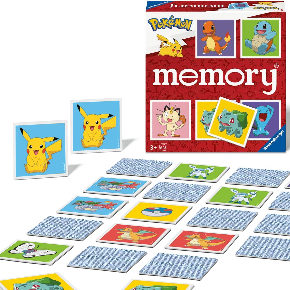 Detalle 1 de Ravensburger Memory Pokémon 24853 – Das Gedächtnisspiel mit 64 Karten