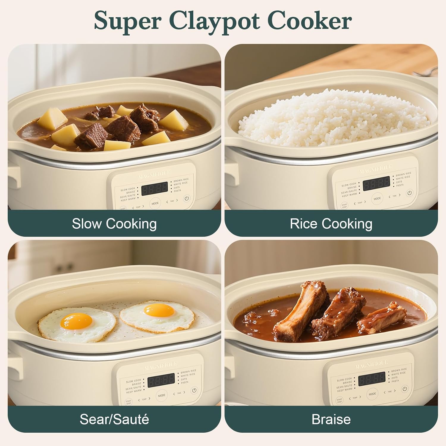 Detalle de MAGNIFIQUE Experience Delight 4 Quart Programmable Slow Cooker & 8-in-1 Multi Cooker (Oatmeal)