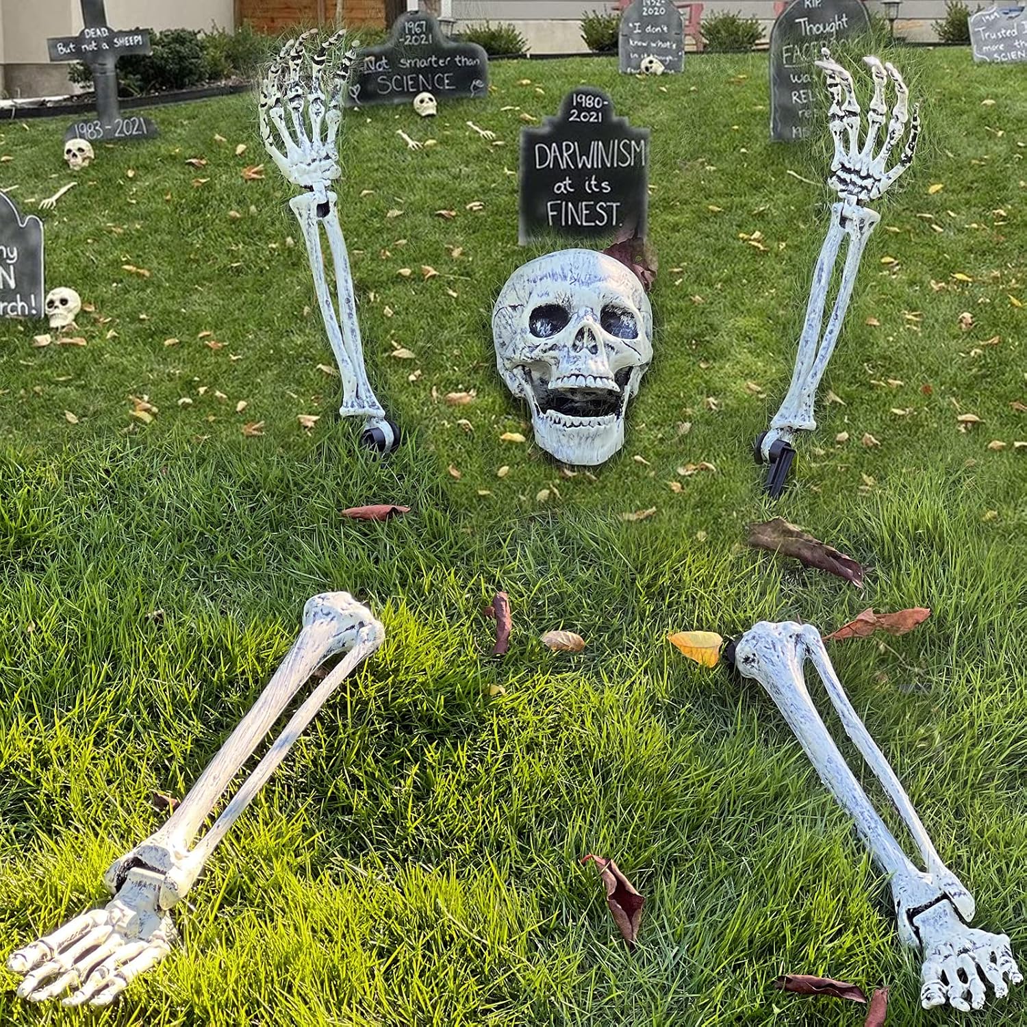 Detalle de EddHomes Skeleton Stake 5pcs Halloween Decor, Life-Size Plastic Head and Arms