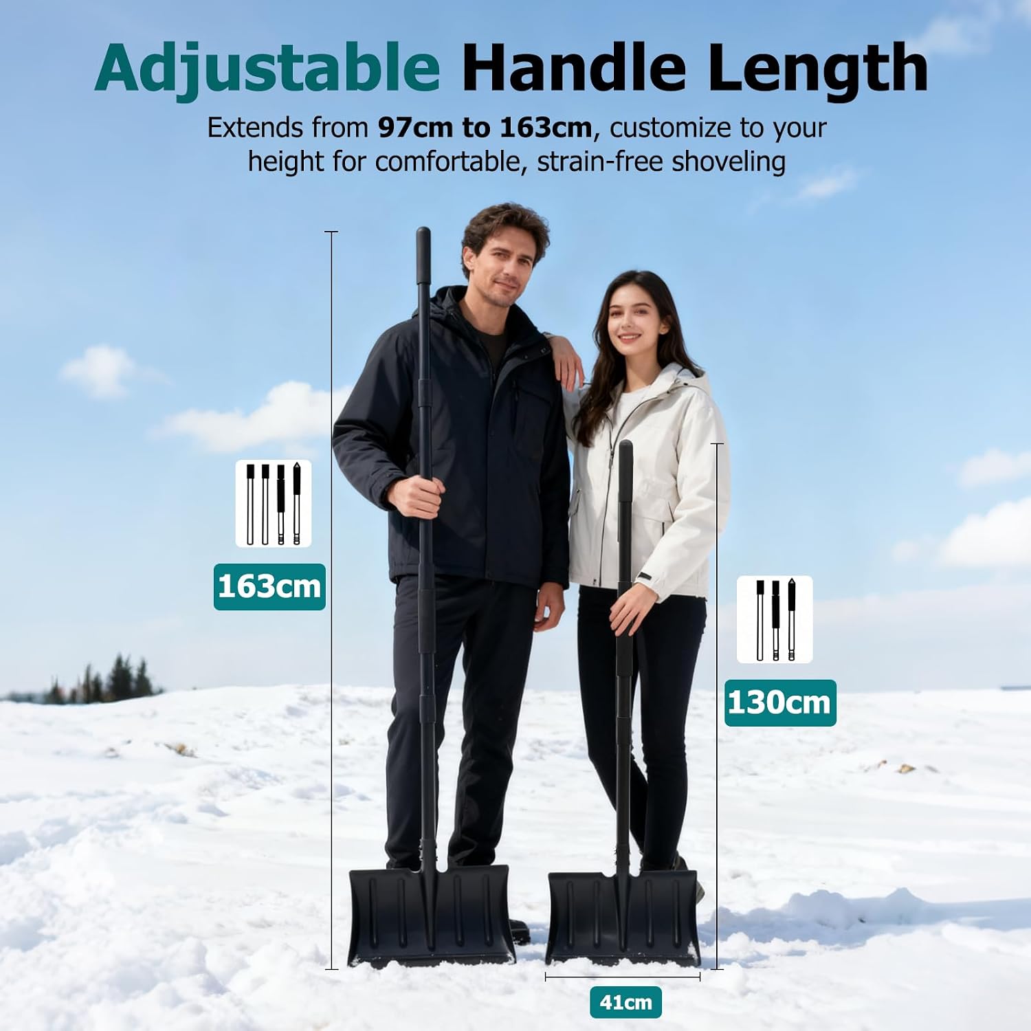 Detalle de Wormutong Heavy Duty Metal Snow Shovel, Adjustable Handle, 41 cm Steel Blade