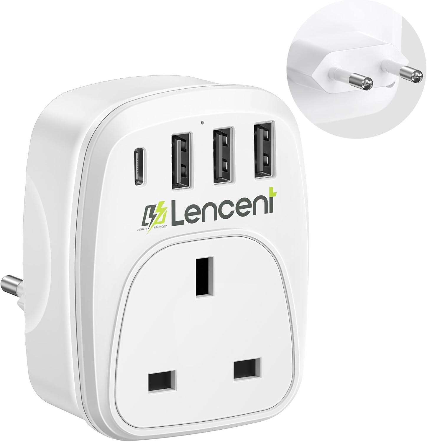 Detalle de LENCENT UK to Italy Travel Adapter with 3 USB ports and 1 USB‑C ⚡