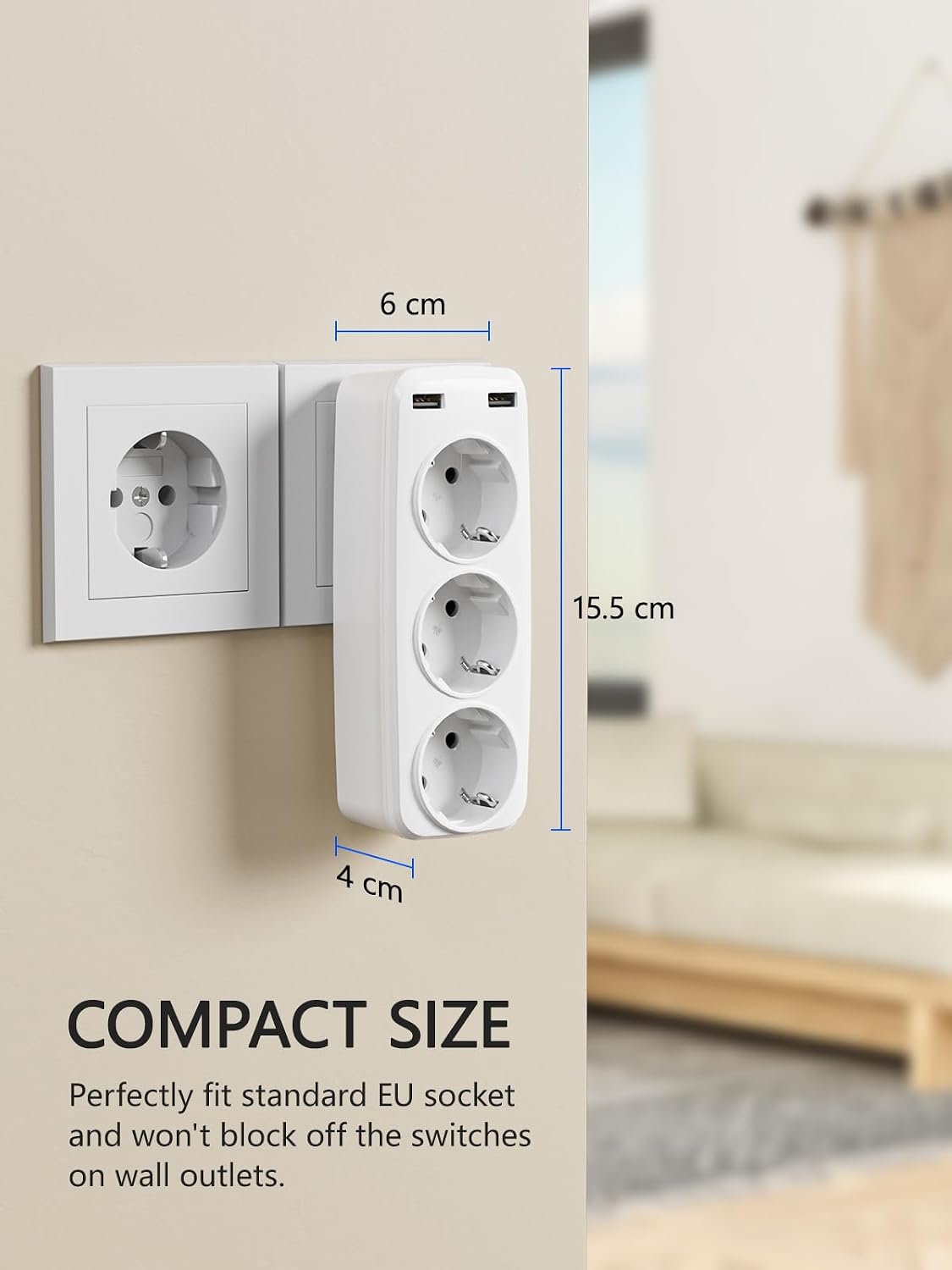 Thumbnail 6 de LENCENT PAWEIYA-USB4000-3S2U stopcontactadapter met 3 geaarde aansluitingen en 2 USB-poorten