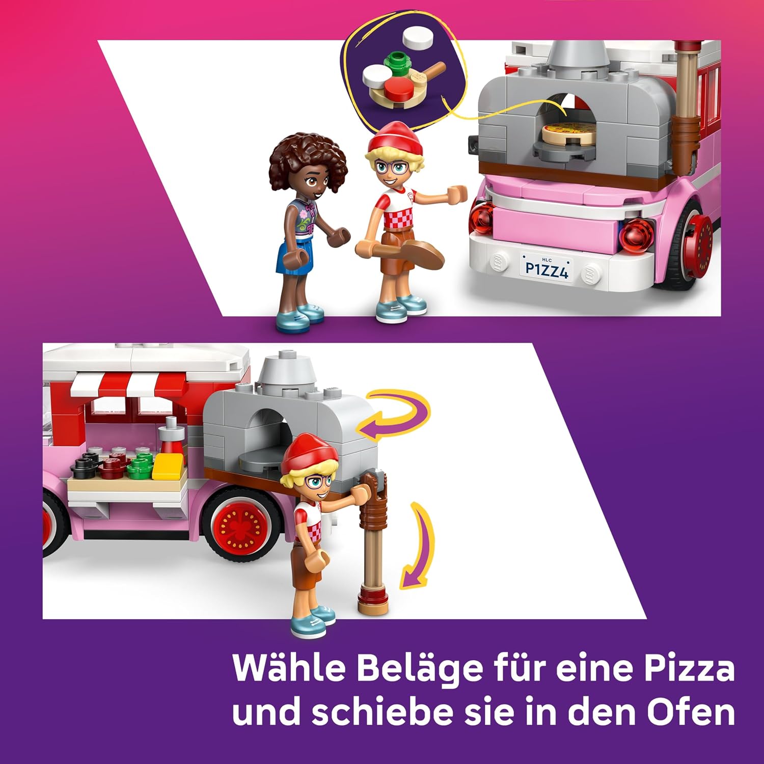 Detalle de LEGO Friends Pizzawagen 42694 – Spielset mit 2 Minifiguren, Hundefigur und Pizza-Zubehör