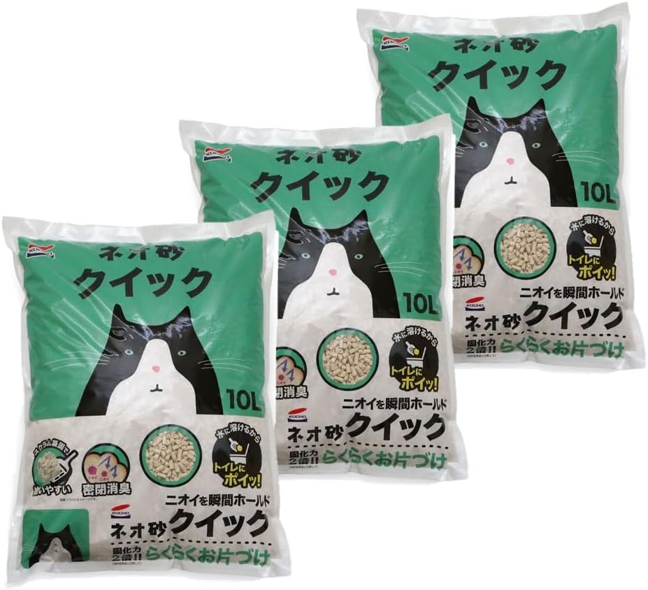 Detalle de ネオ・ルーライフ ネオ砂 クイック 猫砂 30L(10L×3入り)高粘度デンプン配合