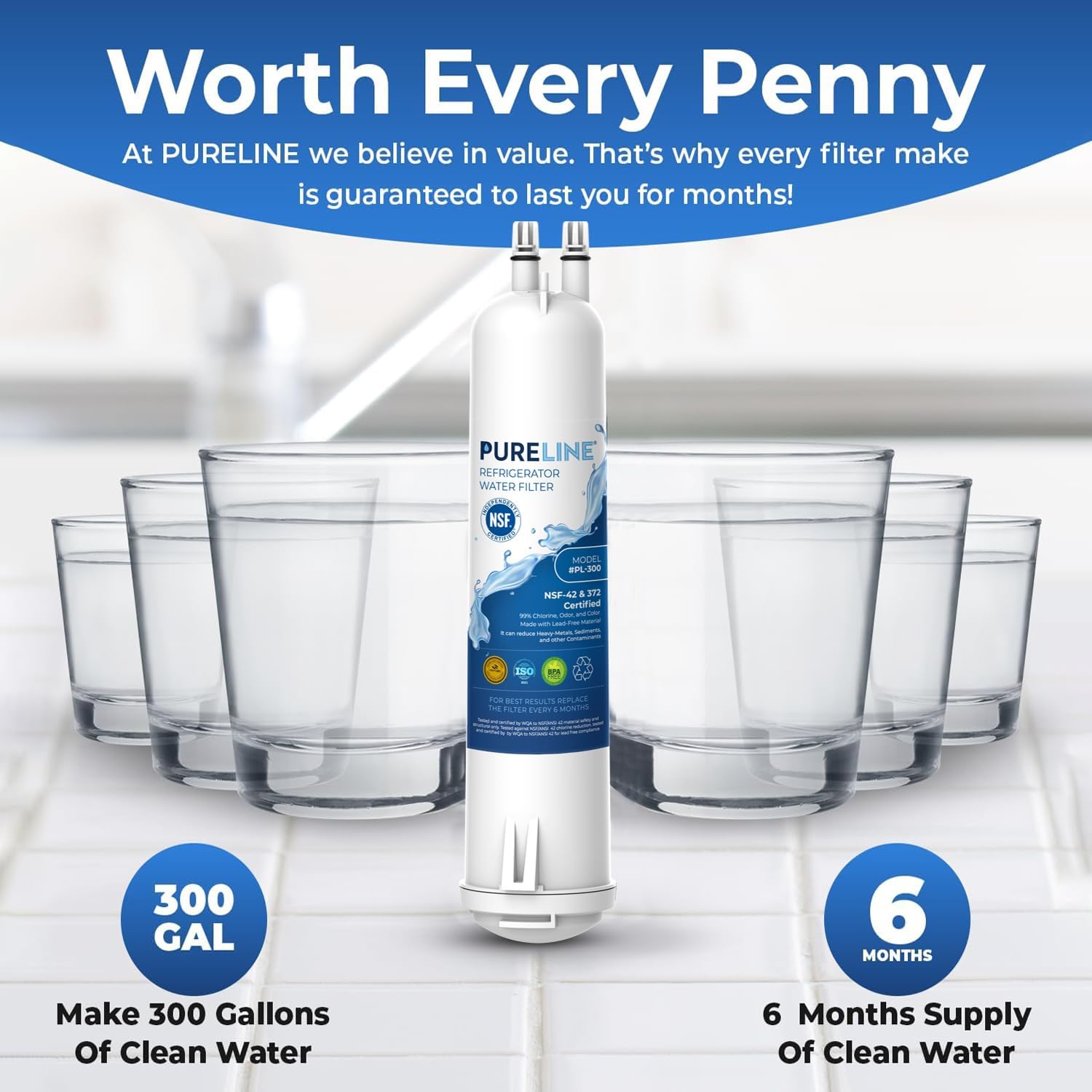 Detalle de PURELINE Replacement for Everydrop Filter 3 Refrigerator Water Filter, 3-Pack
