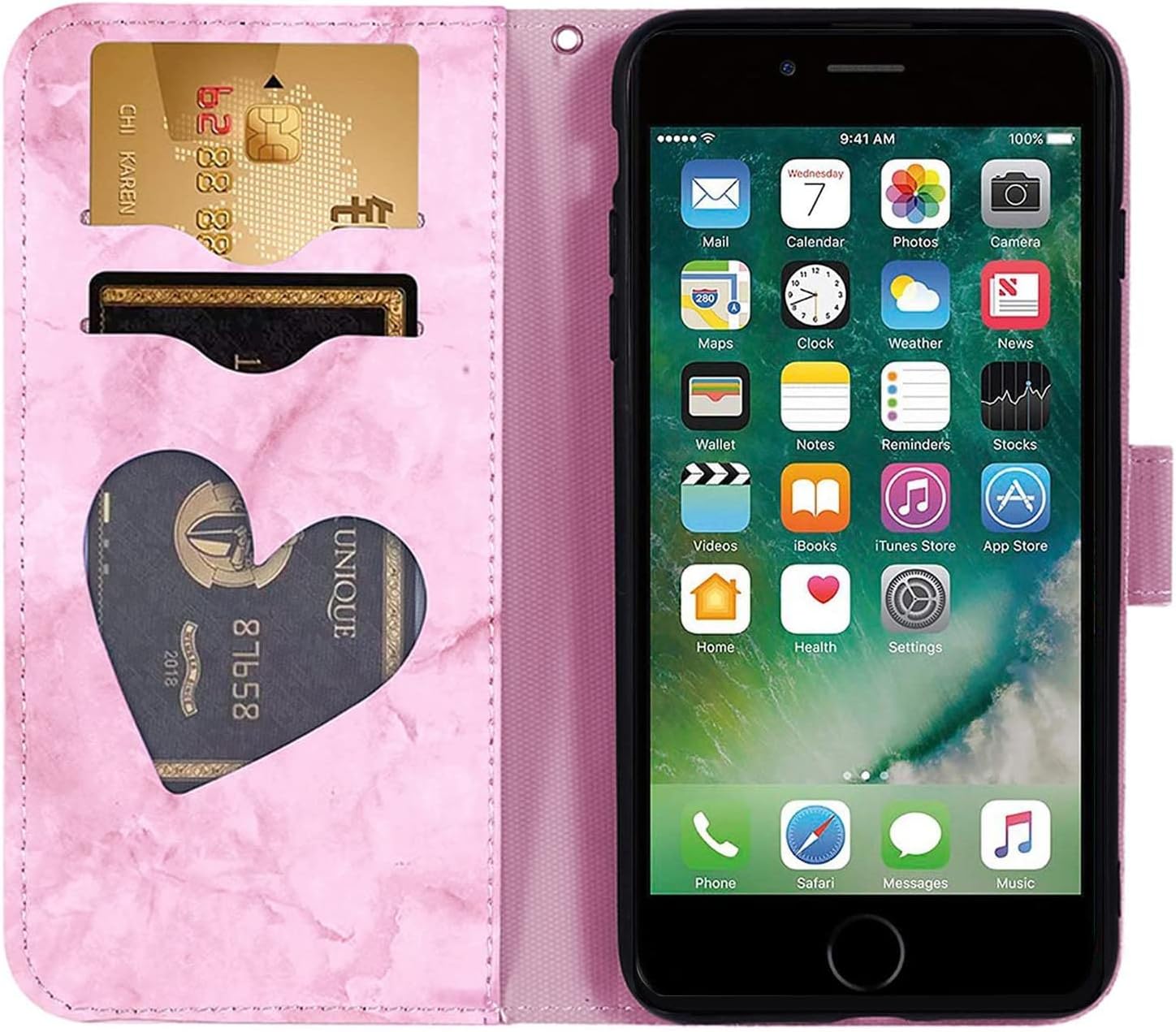 Thumbnail 2 de Norn iPhone 7 Plus/8 Plus Wallet Case in Pink with Embossed Love Heart Floral Pattern