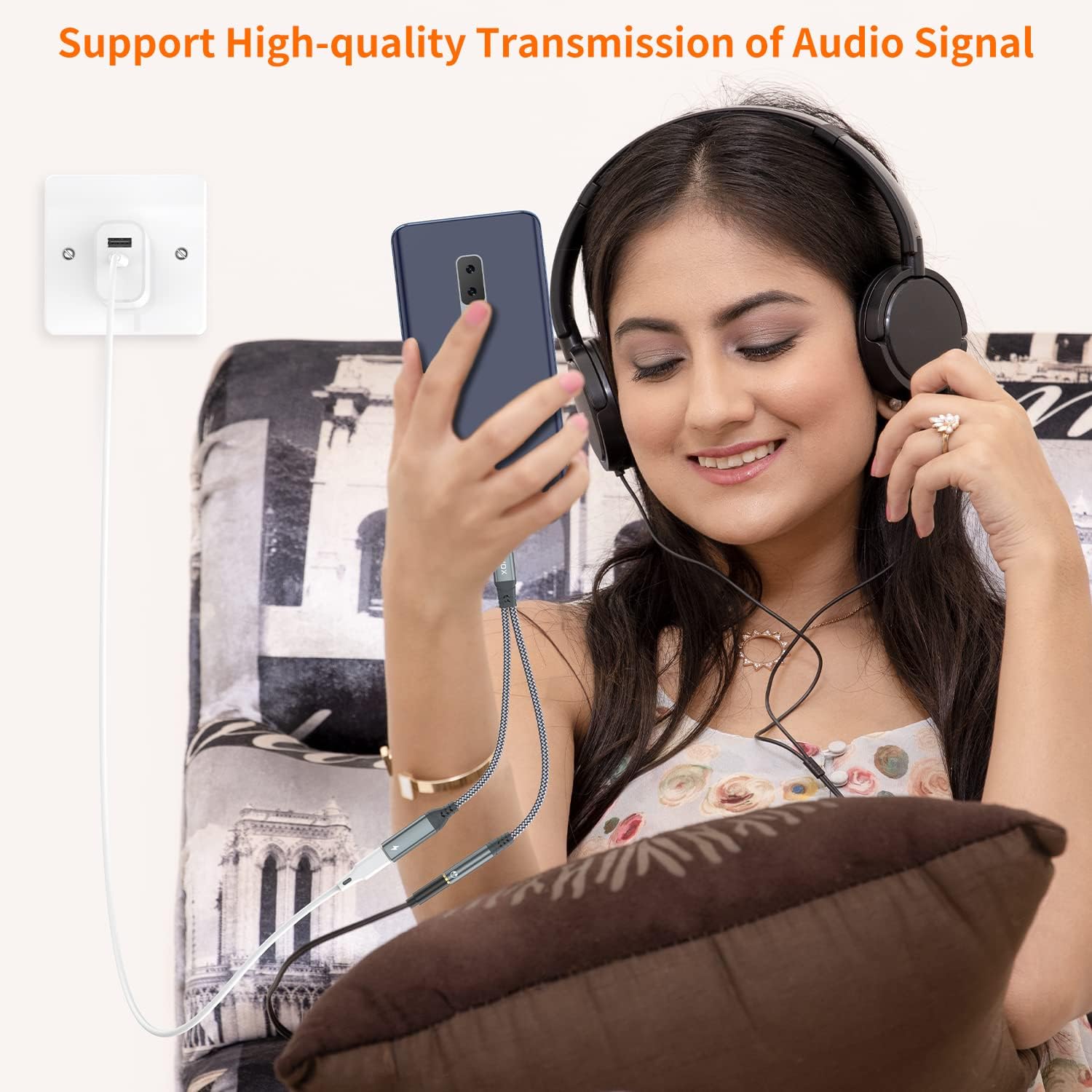 Detalle 2 de JXMOX 1640be46-8391-4e9d-a389-0b83885df706 USB-C Audio and Charging Adapter, 60W PD