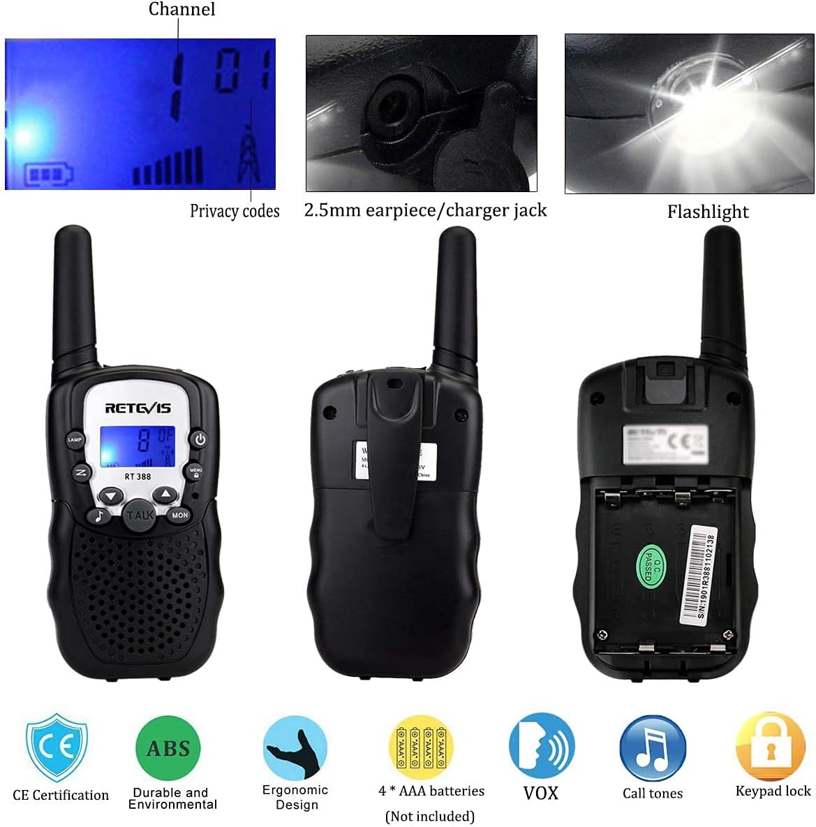 Detalle 2 de Retevis RT388 Walkie Talkie Bambini PMR446