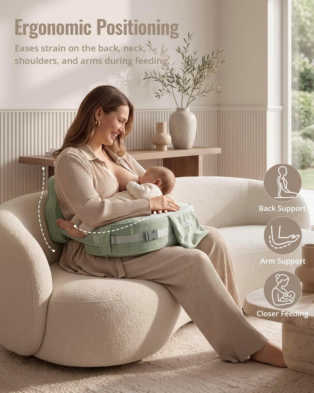 Thumbnail 1 de Blissful Diary BRZH02 Deluxe Nursing Pillow, Sage Green, Dual-Layer Foam