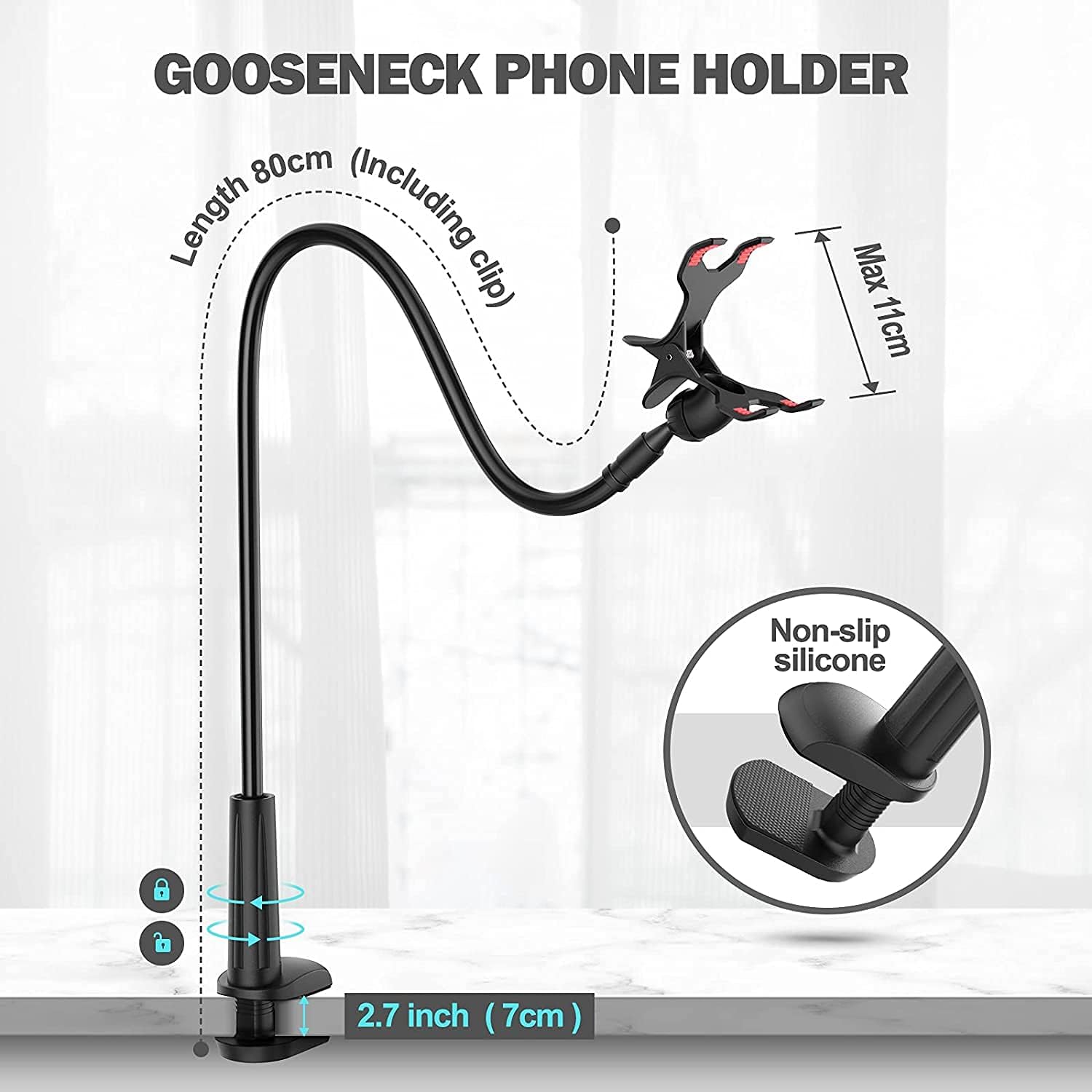 Detalle de Shawe Handy Halterung fürs Bett mit Schwanenhals – flexibel, stabil und kompatibel mit 4–6,5 Zoll Smartphones