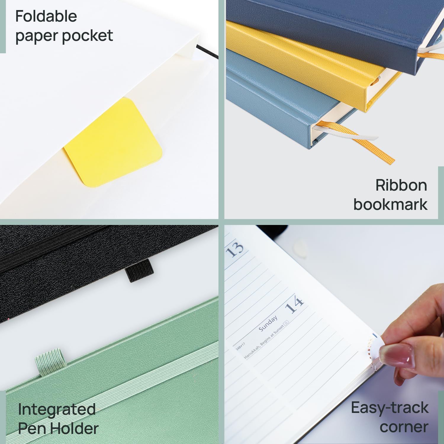 Thumbnail 5 de POPRUN A5 Academic Diary 2026-2027 — Hardback Week to View, 17 Months (Aug 2026–Dec 2027) in Midnight Green