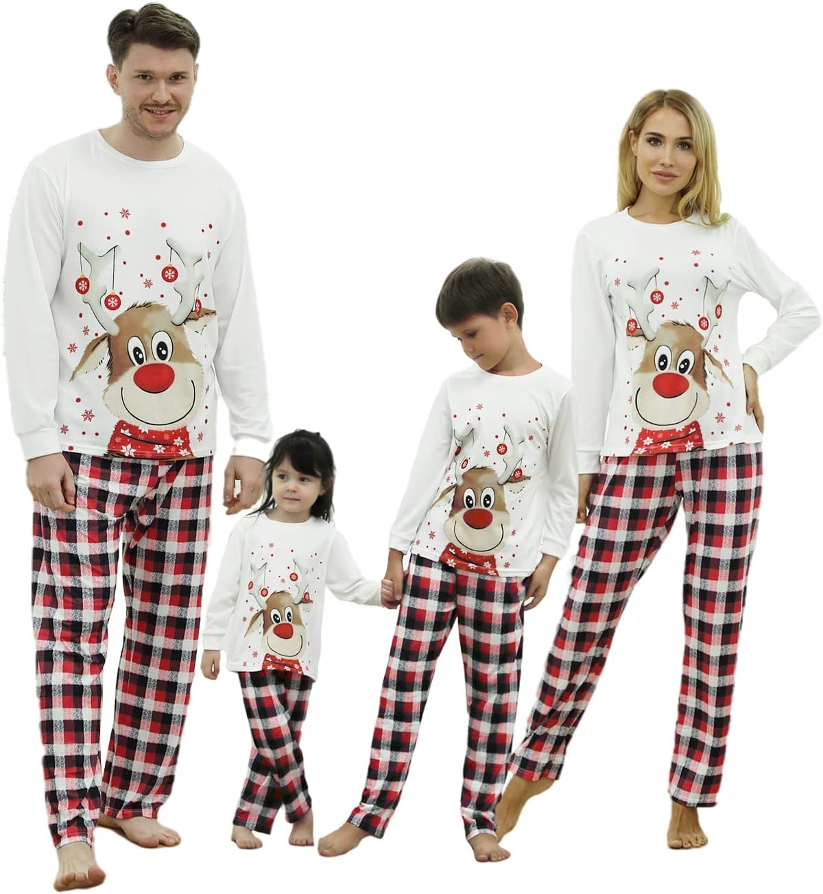 Detalle de Sizet Family Christmas Pyjama Set with Reindeer Tops and Red Plaid Pants