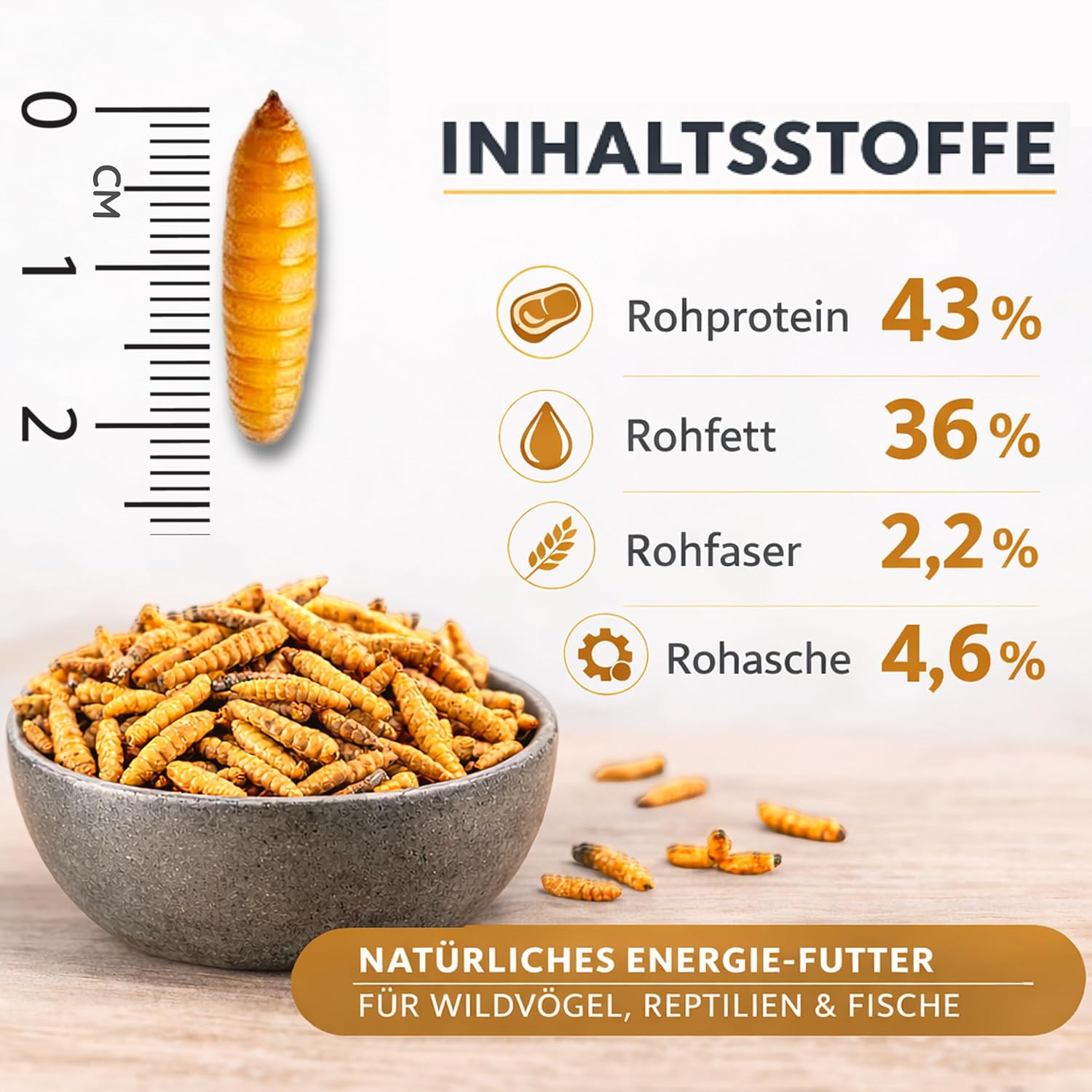 Detalle de Soldatenfliegenlarven getrocknet 1kg – proteinreicher Futterbestandteil für Tiere