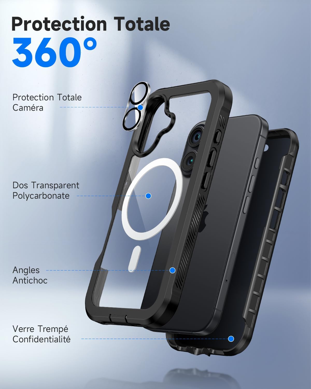 Detalle de seacosmo Coque Magnétique pour iPhone 17 6,3 pouces — Verre trempé anti-espion, MagSafe et protection caméra