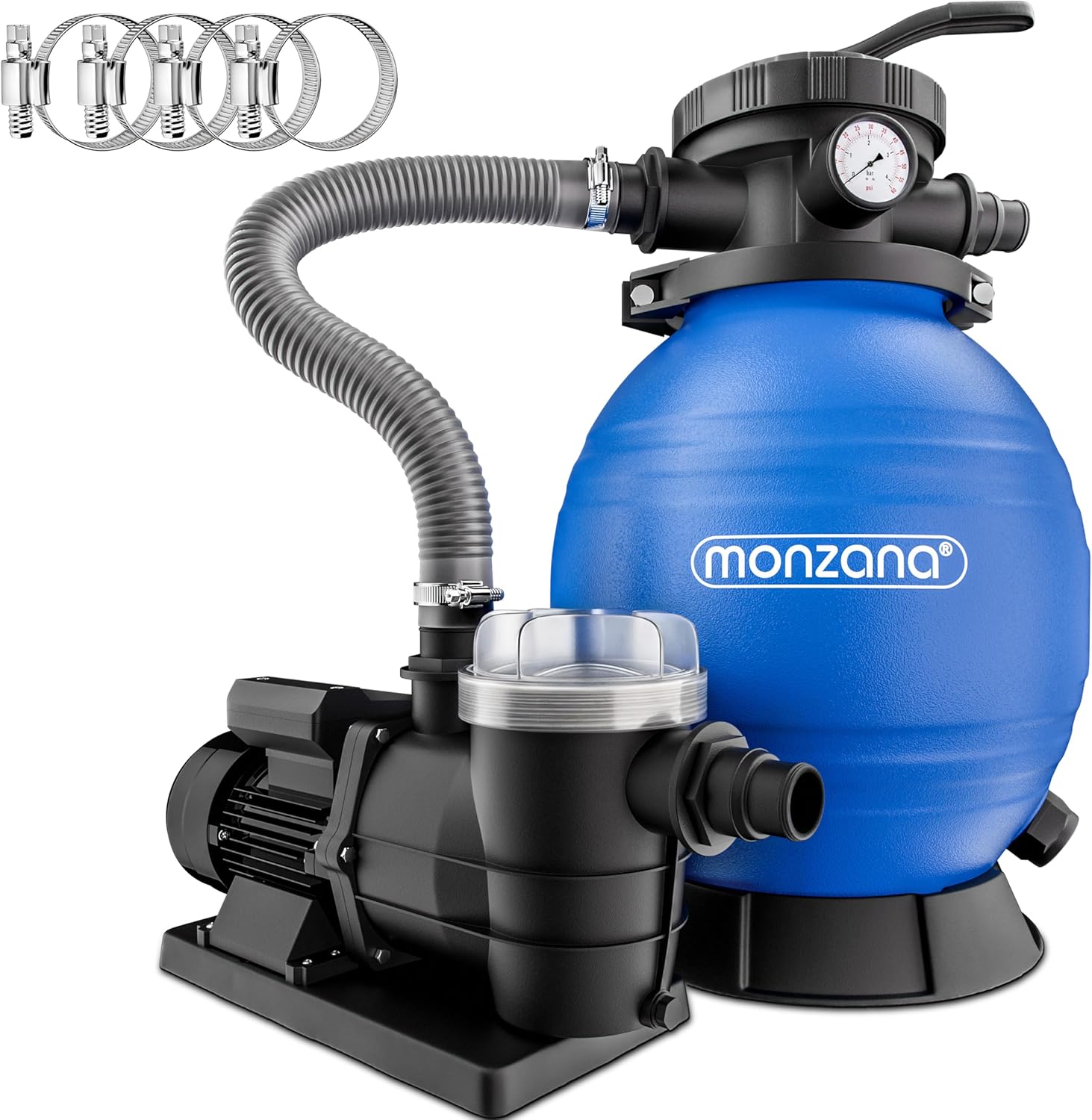 Detalle de MONZANA Sandfilteranlage SF96K 9600 L/h – selbstansaugend, 400 W, 7‑Wege Ventil, für Pools bis 30.000 L